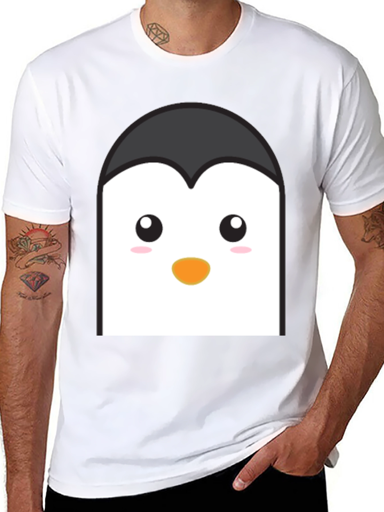 Cute Penguin Face Graphic T-Shirt