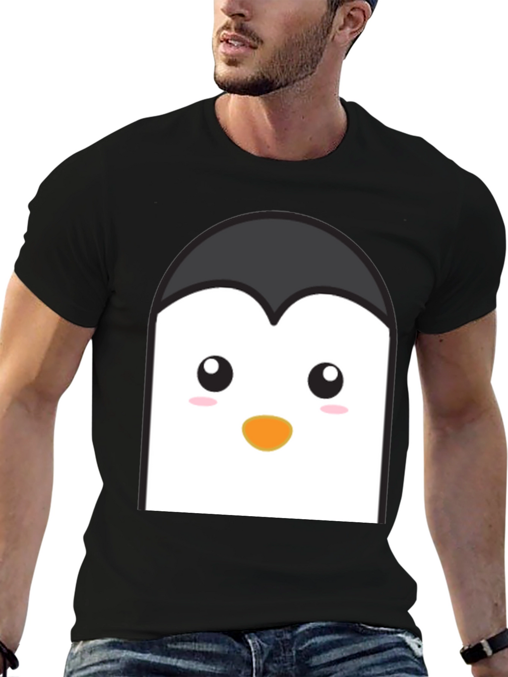 Cute Penguin Face Graphic T-Shirt