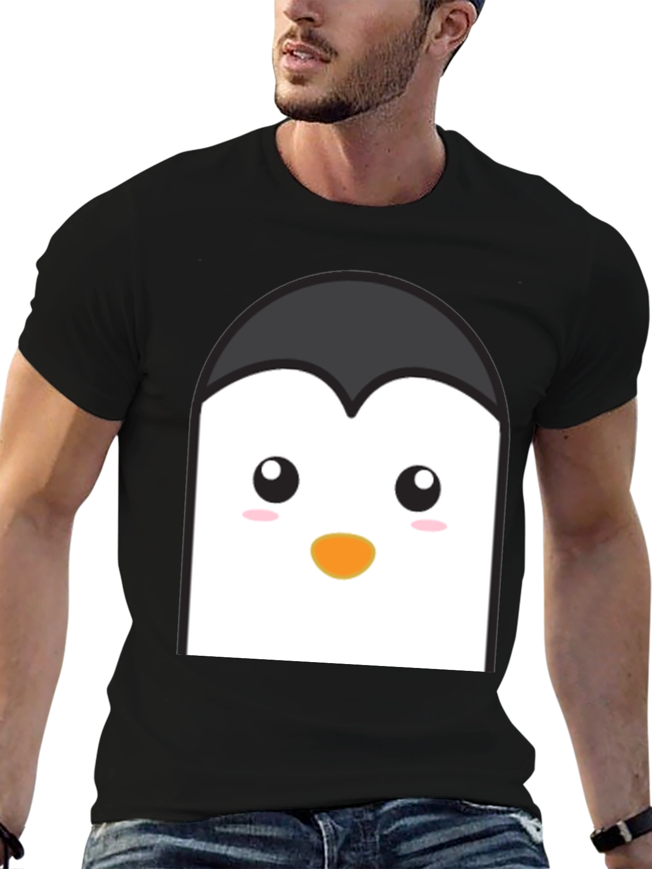 Cute Penguin Face Graphic T-Shirt