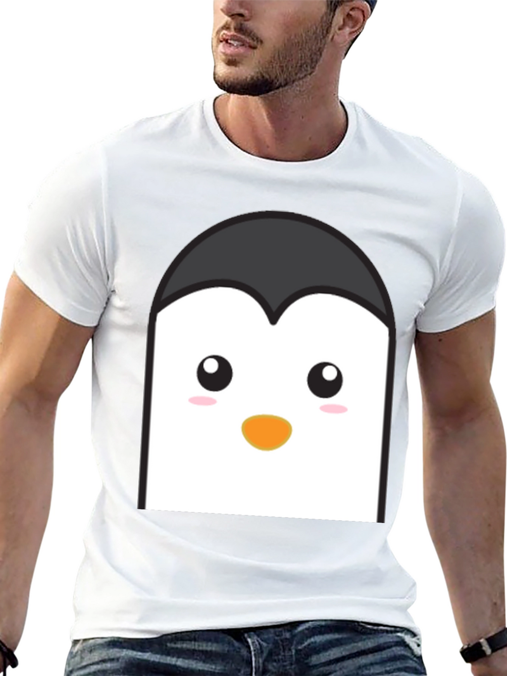 Cute Penguin Face Graphic T-Shirt