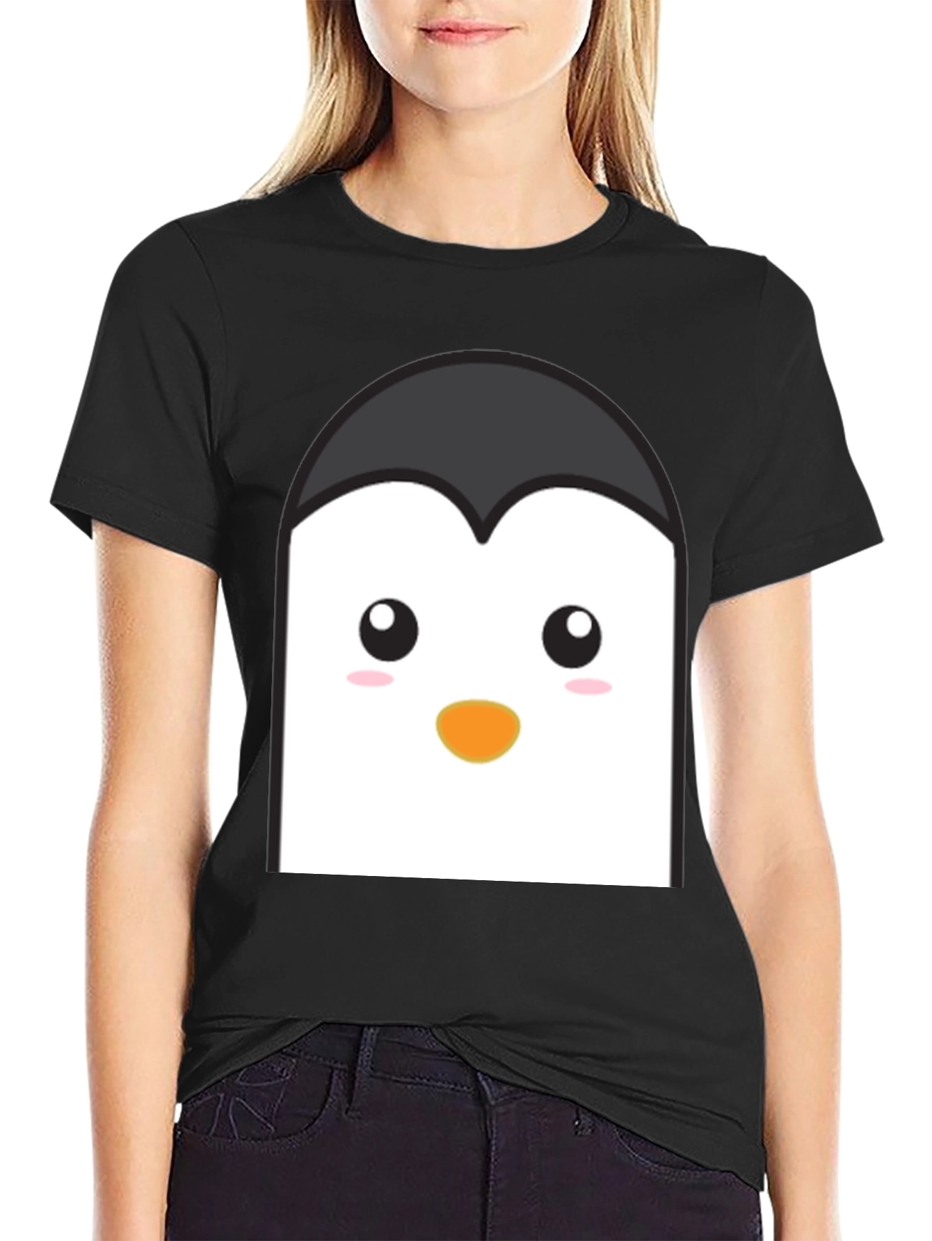 Cute Penguin Face Graphic T-Shirt