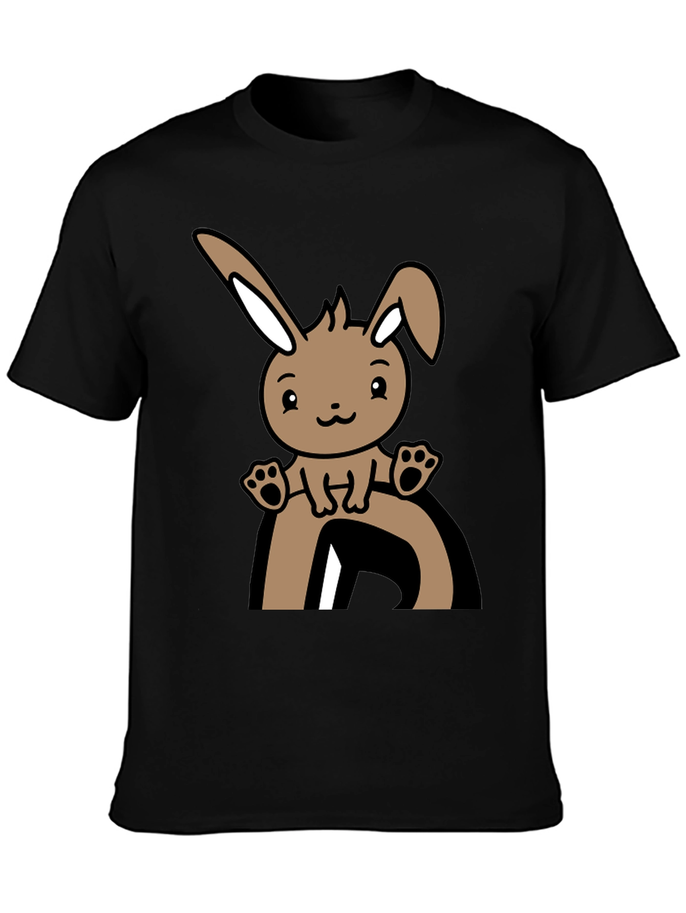 Cute Bunny Graphic Tee - Black