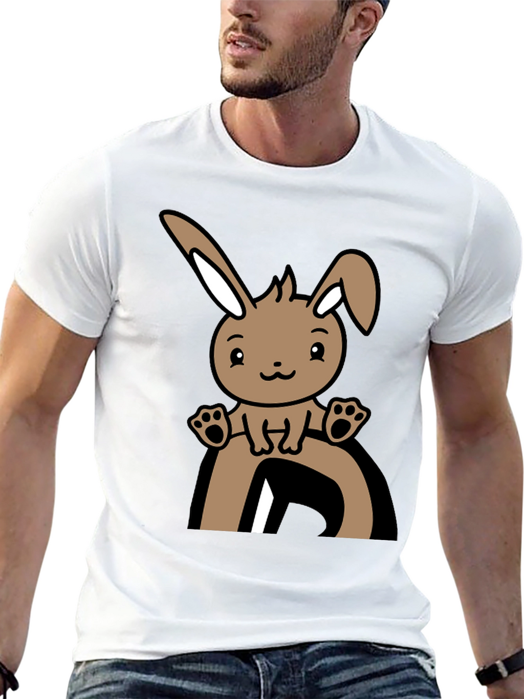 Cute Bunny Graphic Tee - Black