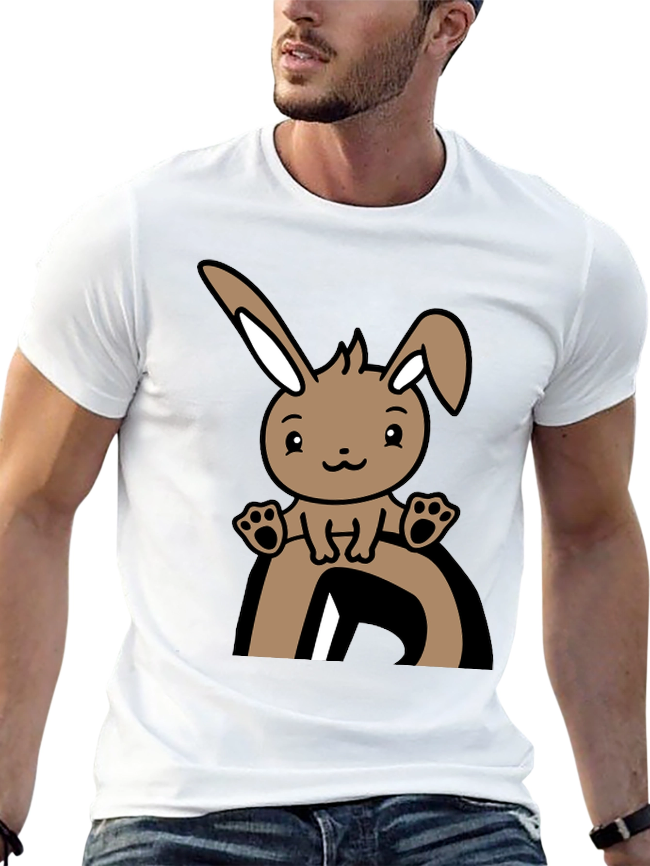 Cute Bunny Graphic Tee - Black
