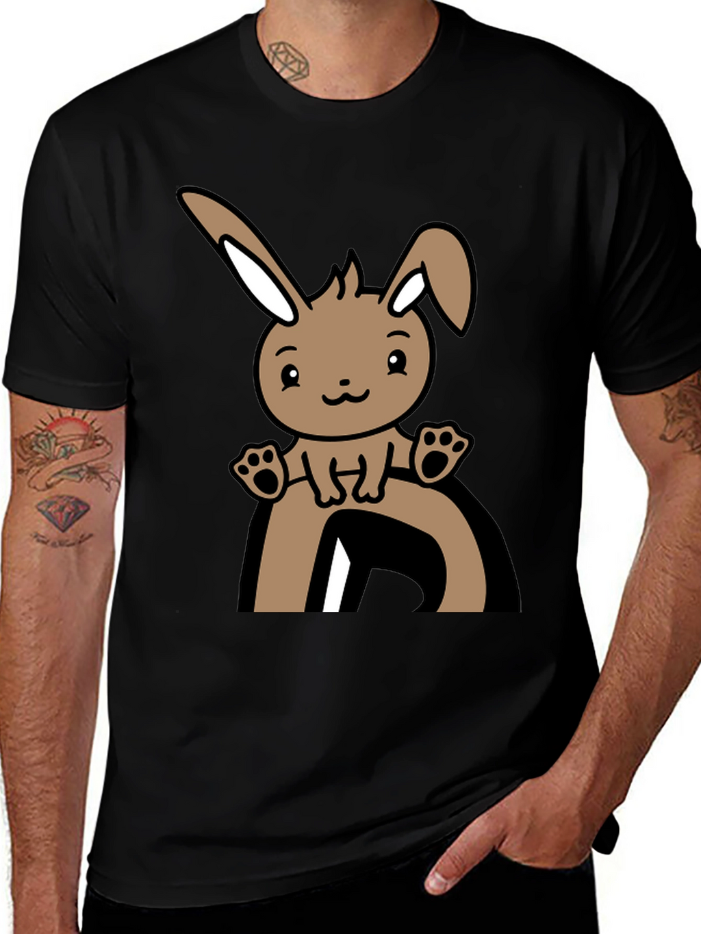 Cute Bunny Graphic Tee - Black