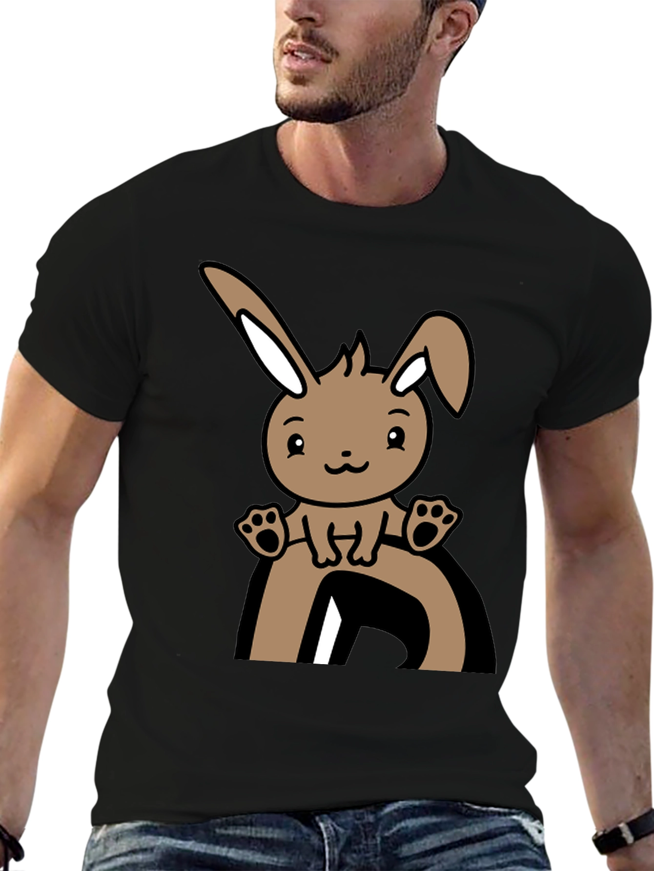 Cute Bunny Graphic Tee - Black