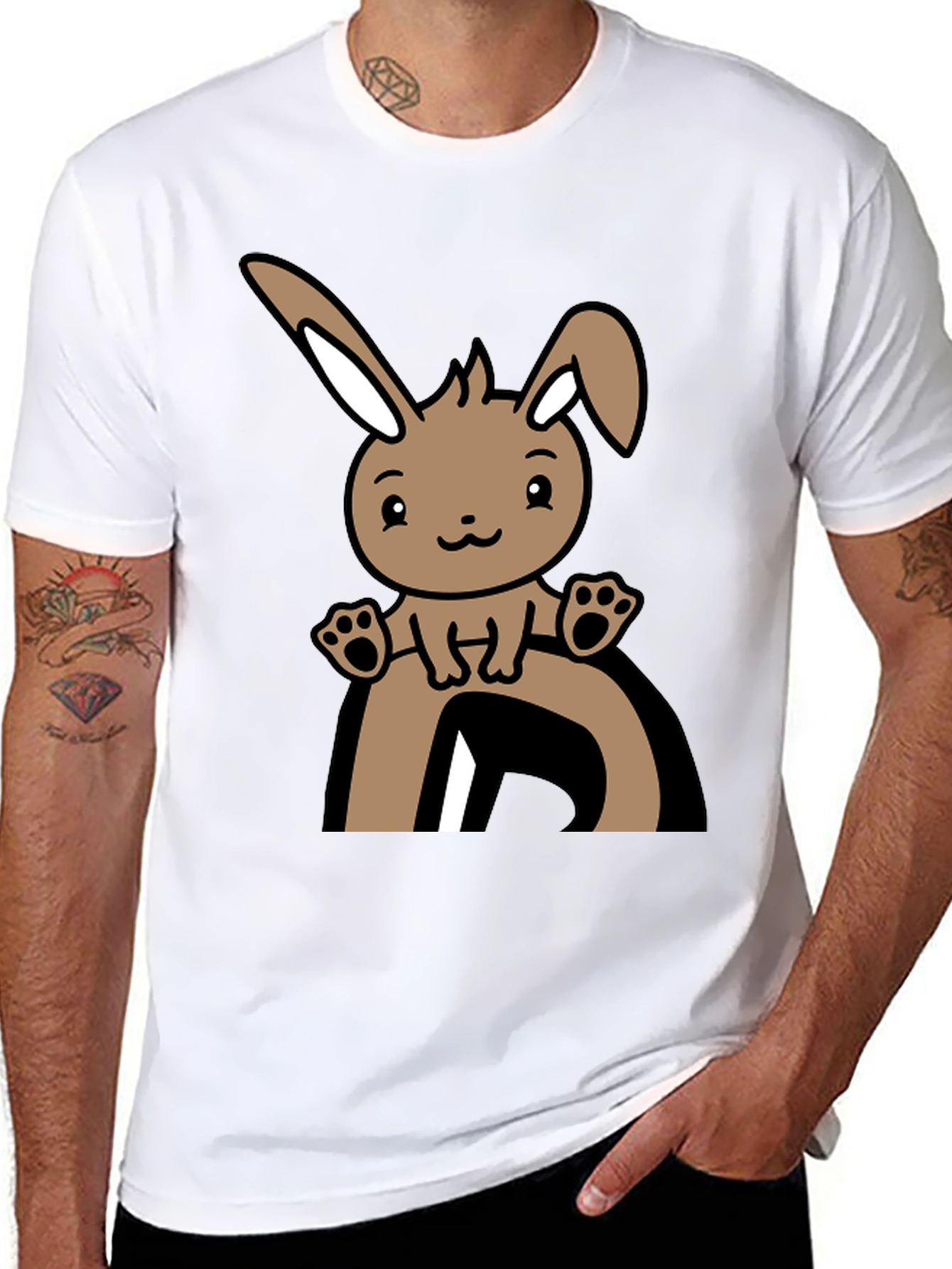 Cute Bunny Graphic Tee - Black