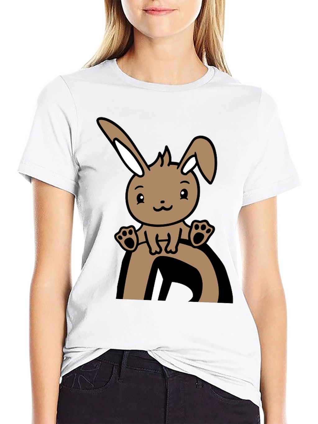 Cute Bunny Graphic Tee - Black