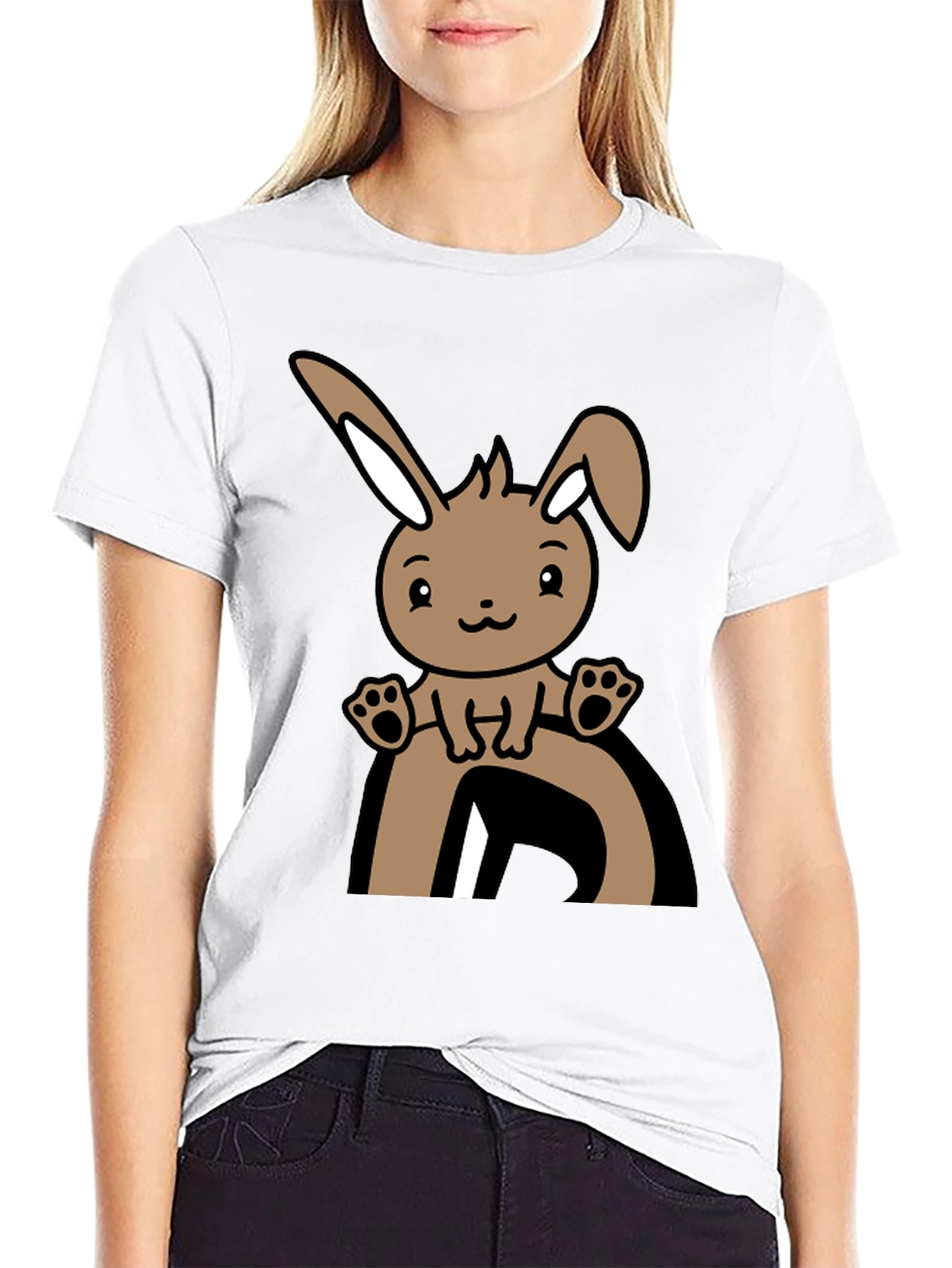 Cute Bunny Graphic Tee - Black