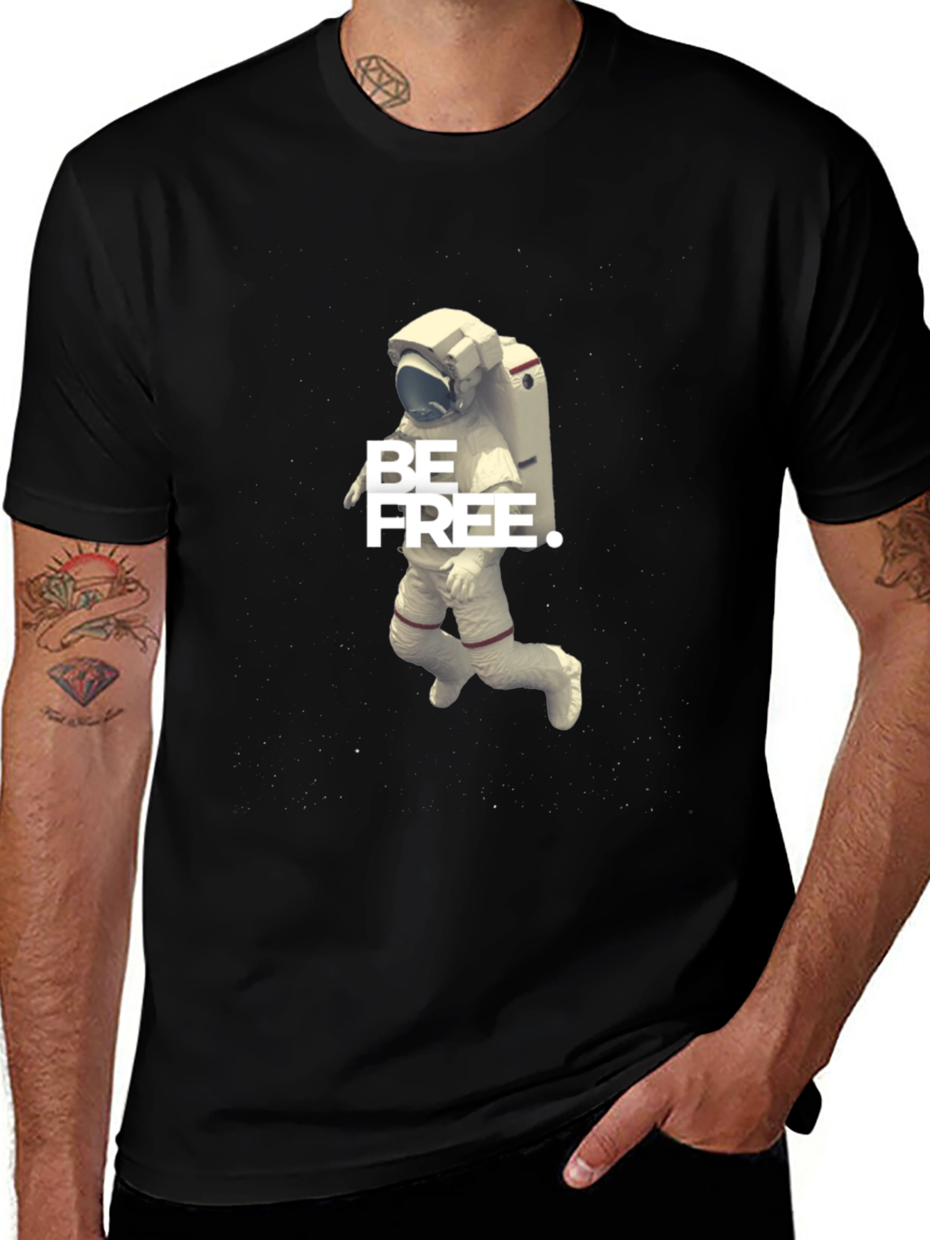Be Free Astronaut Graphic Tee - Black Cotton Blend