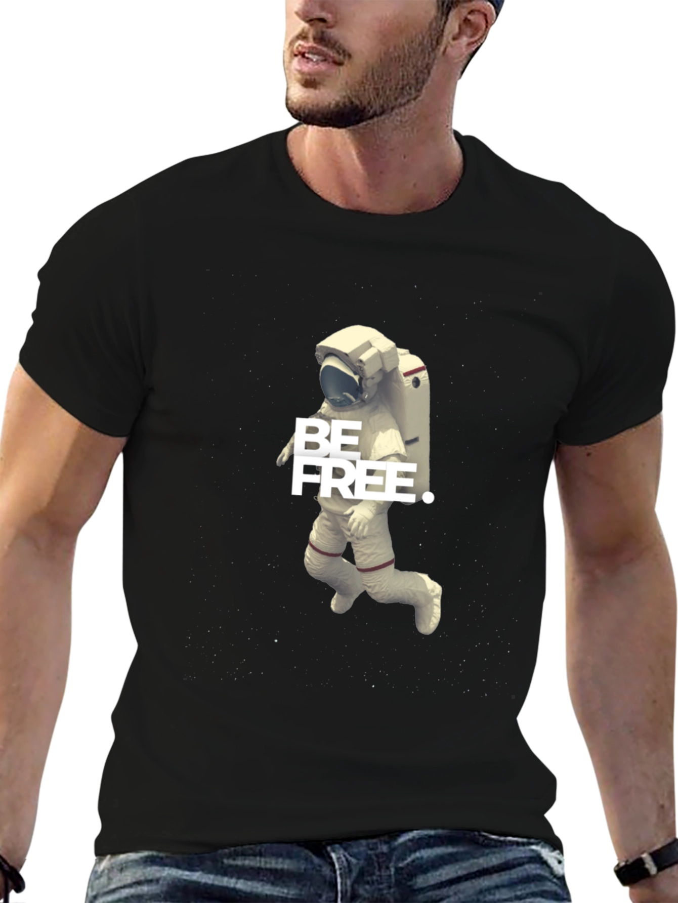 Be Free Astronaut Graphic Tee - Black Cotton Blend