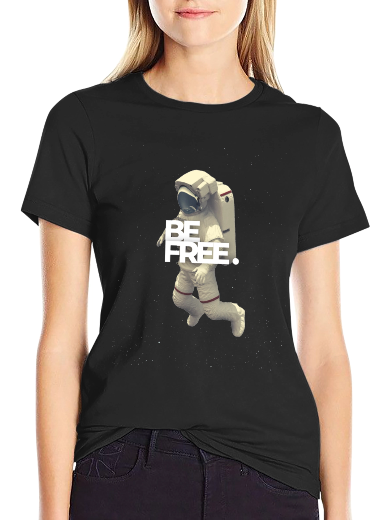 Be Free Astronaut Graphic Tee - Black Cotton Blend