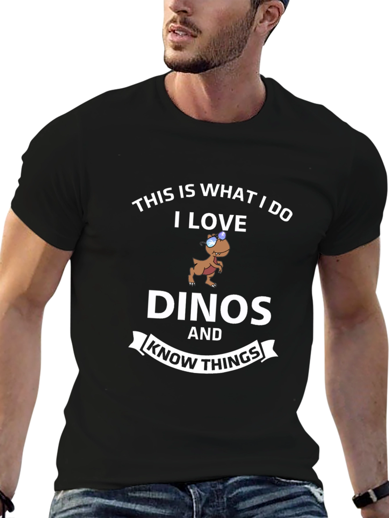 Dino Lover T-Shirt - I Love Dinos and Know Things Black Tee