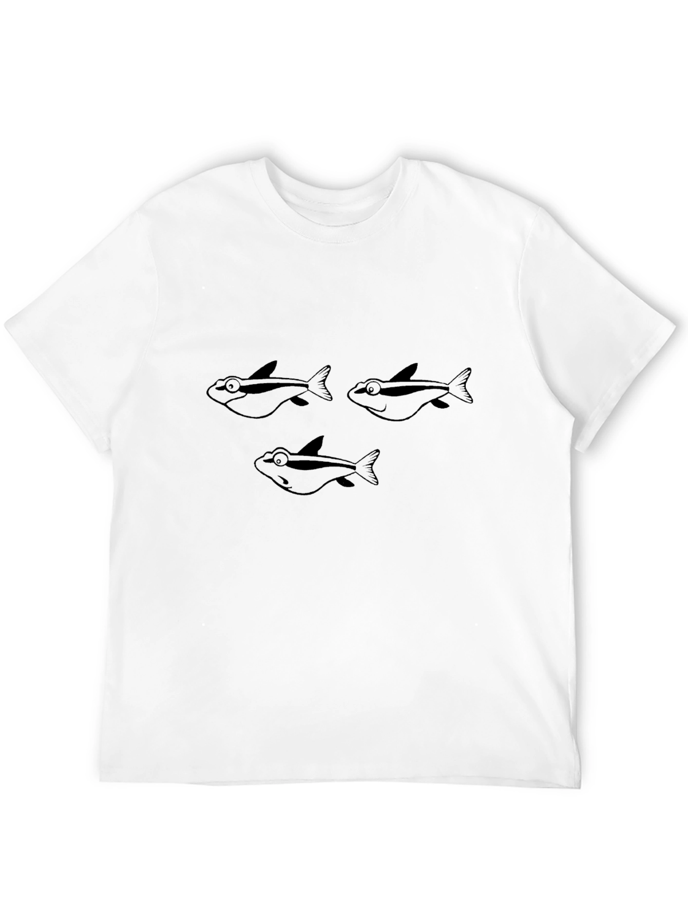 Cartoon Fish Graphic Tee - Black Cotton T-Shirt