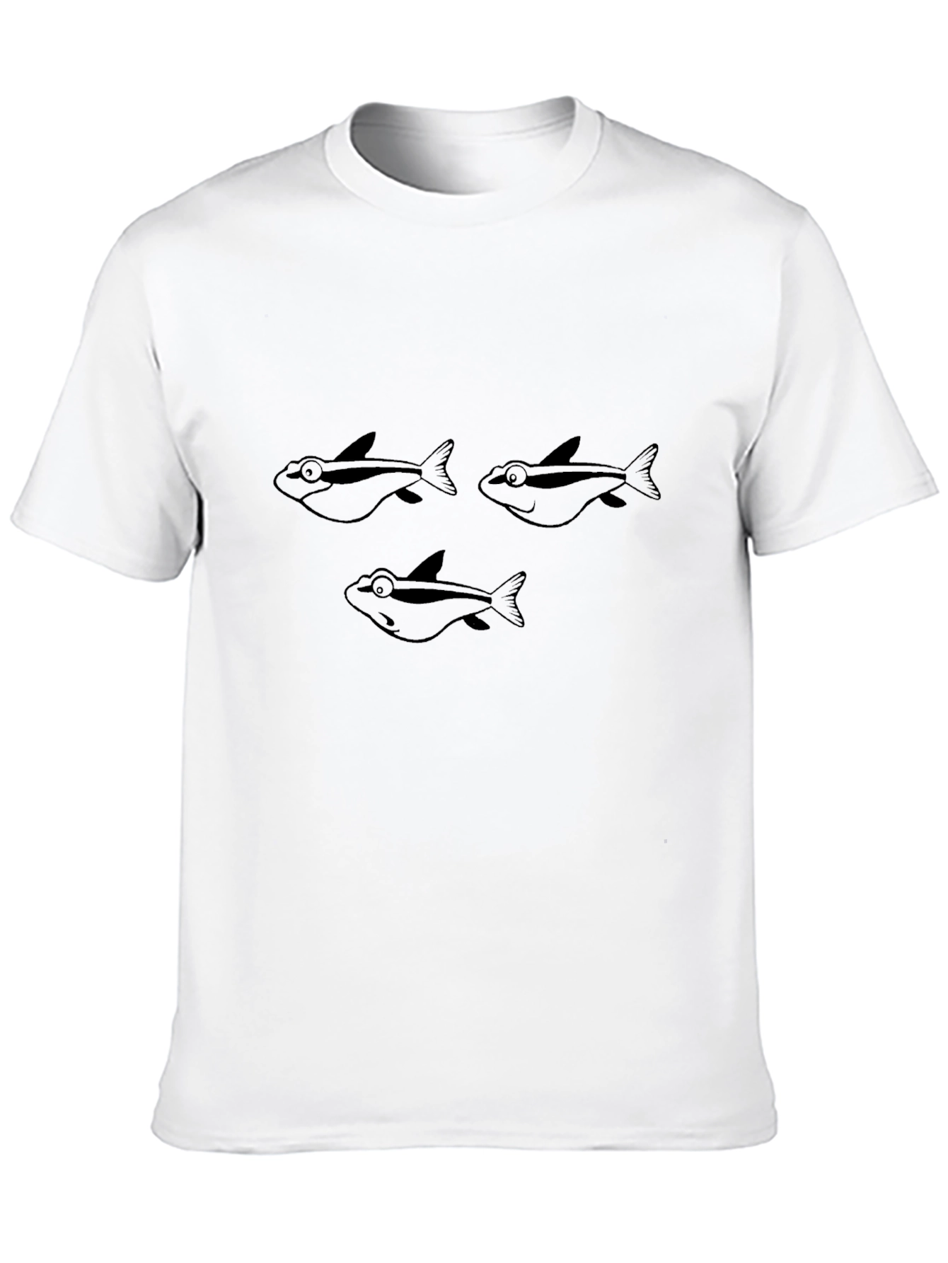 Cartoon Fish Graphic Tee - Black Cotton T-Shirt