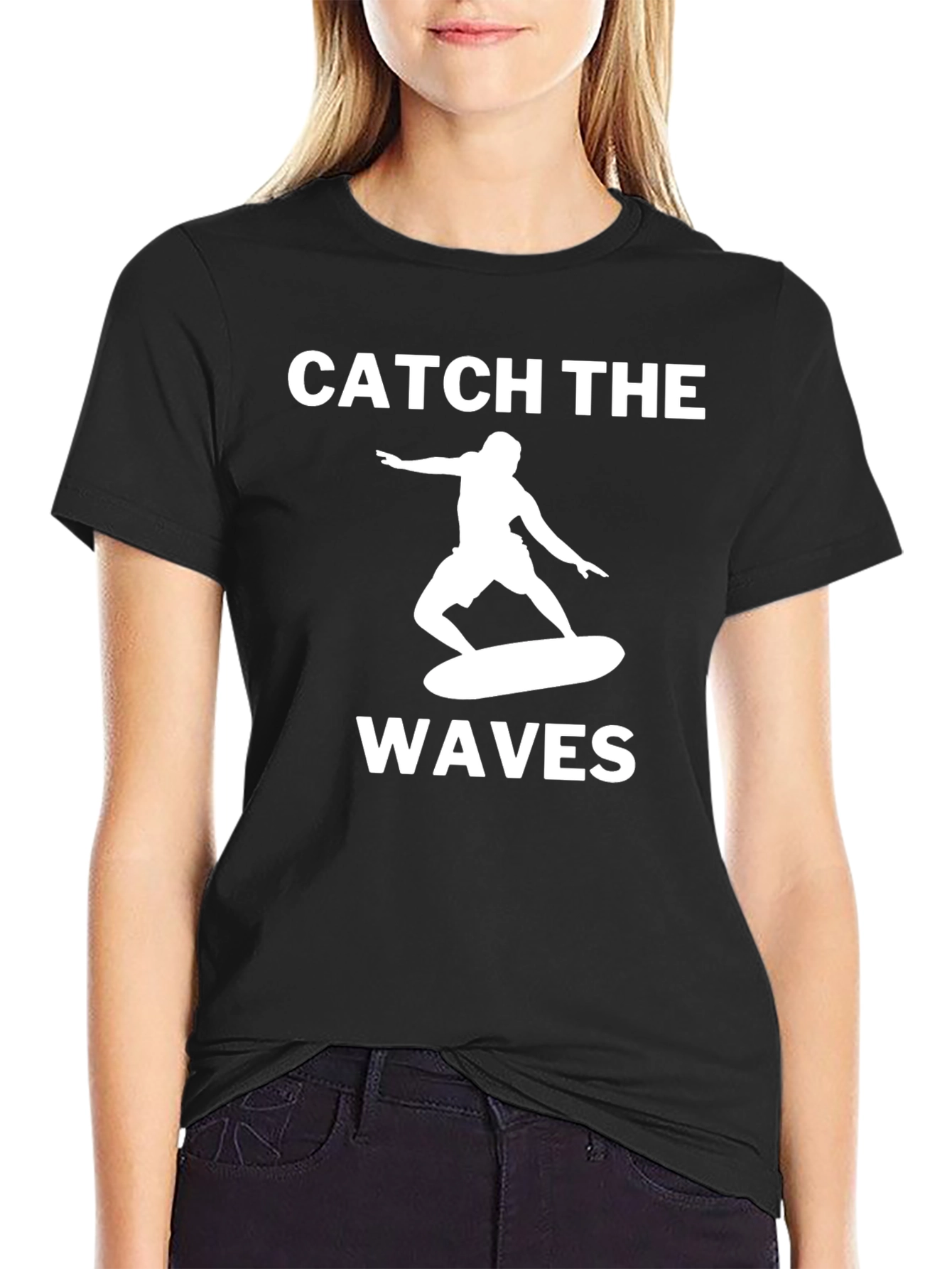 Catch The Waves Graphic Tee - Black Cotton T-Shirt