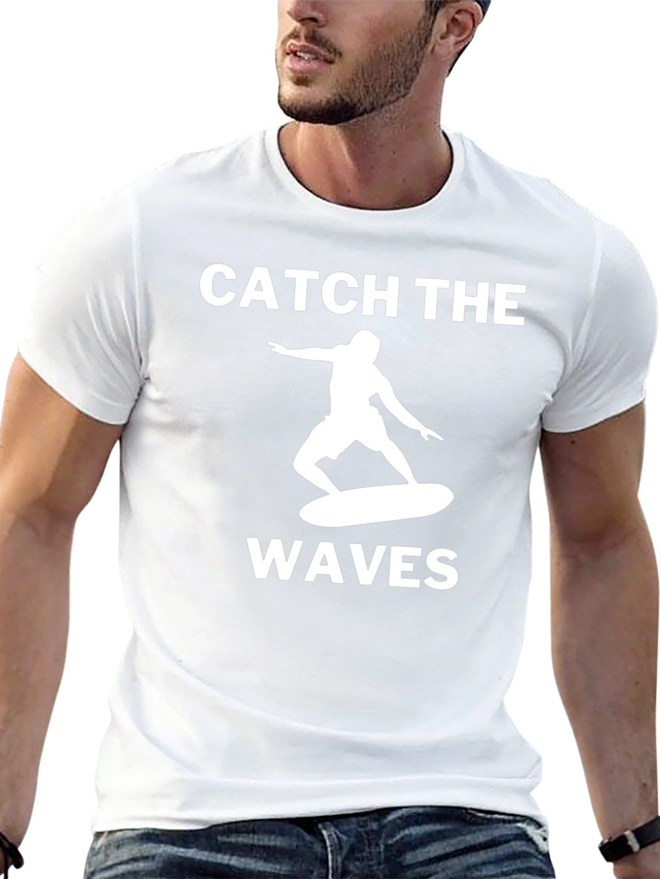 Catch The Waves Graphic Tee - Black Cotton T-Shirt