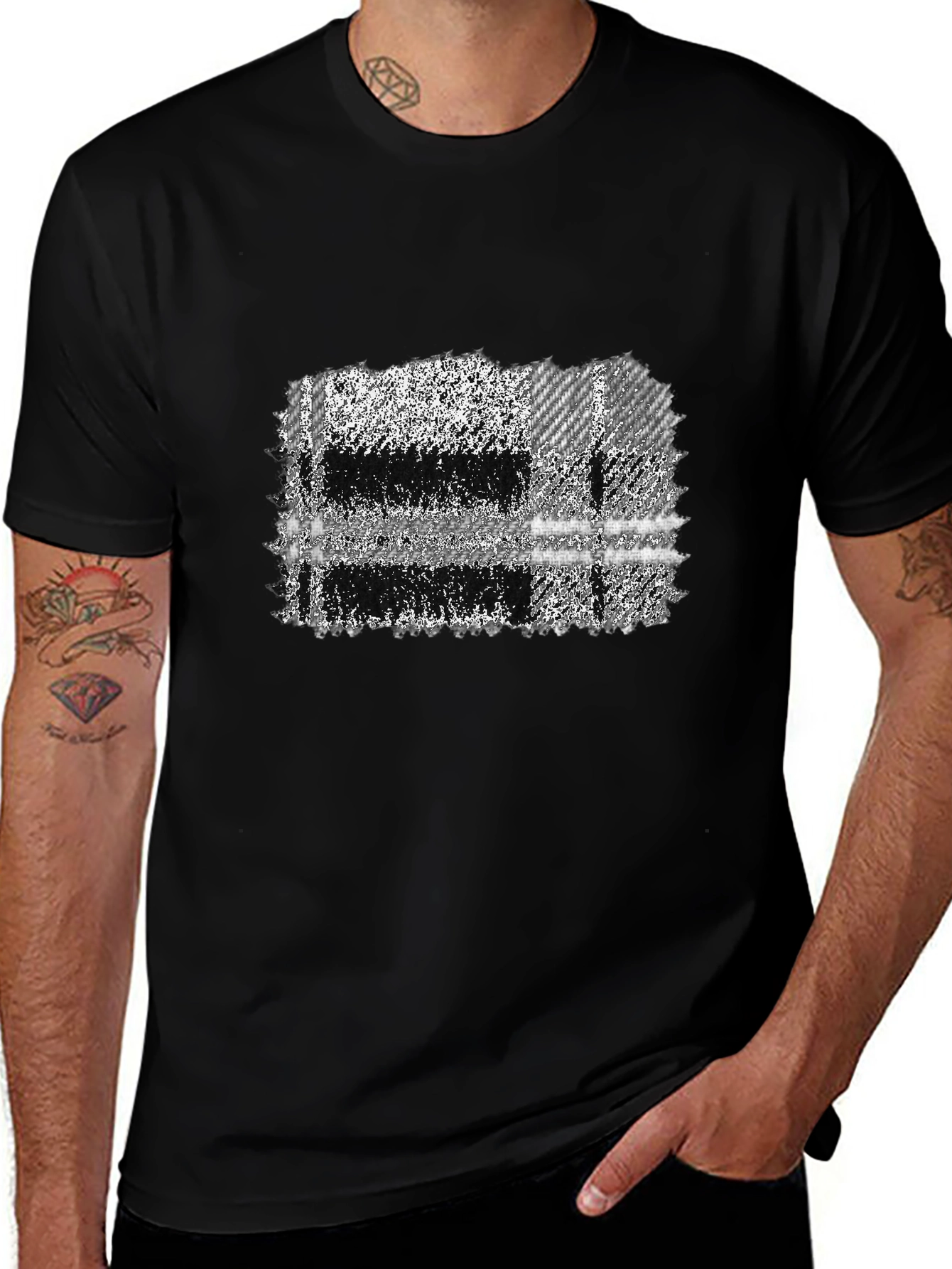 Abstract Plaid Graphic Tee - Mens Black T-Shirt