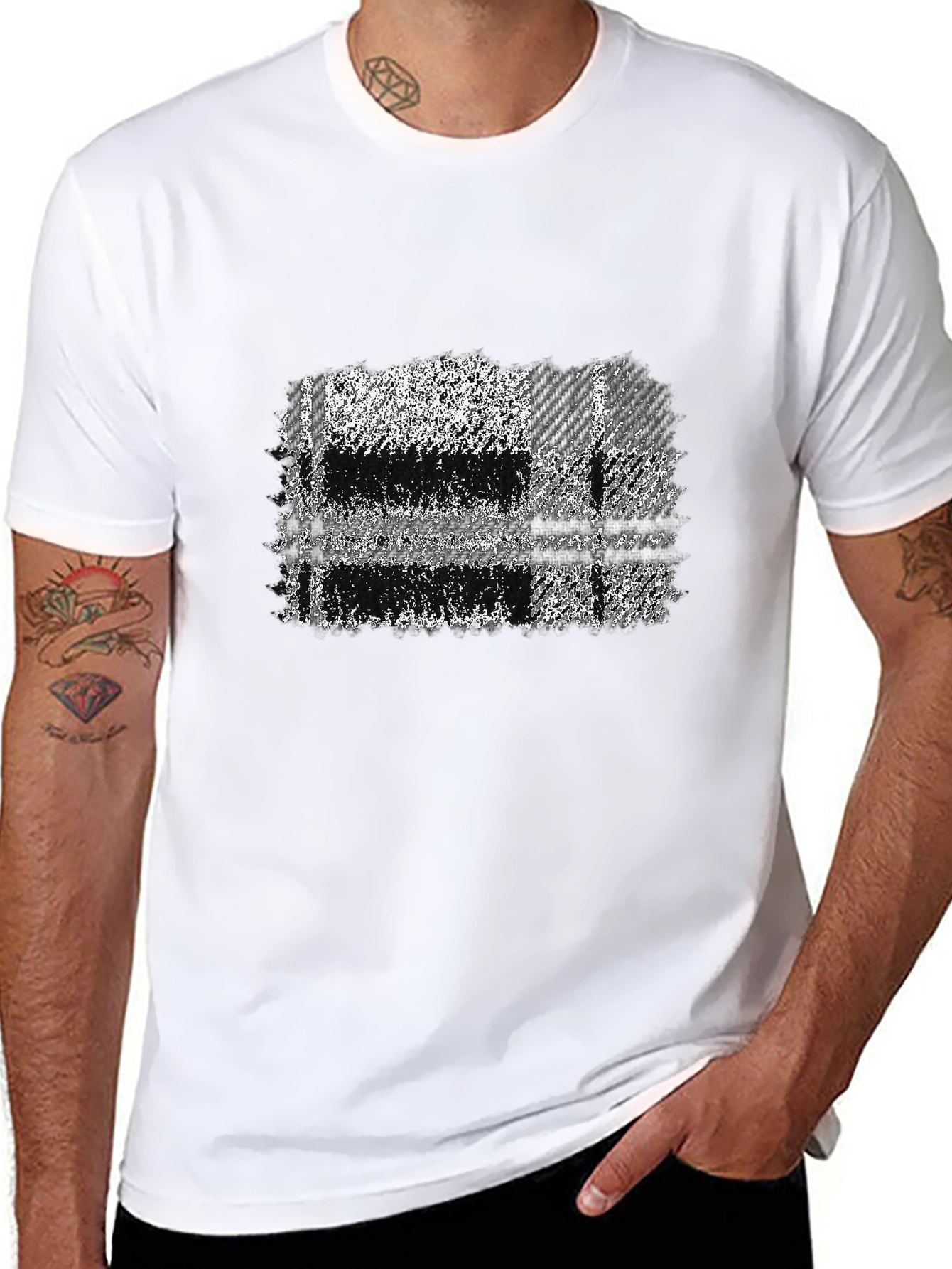 Abstract Plaid Graphic Tee - Mens Black T-Shirt