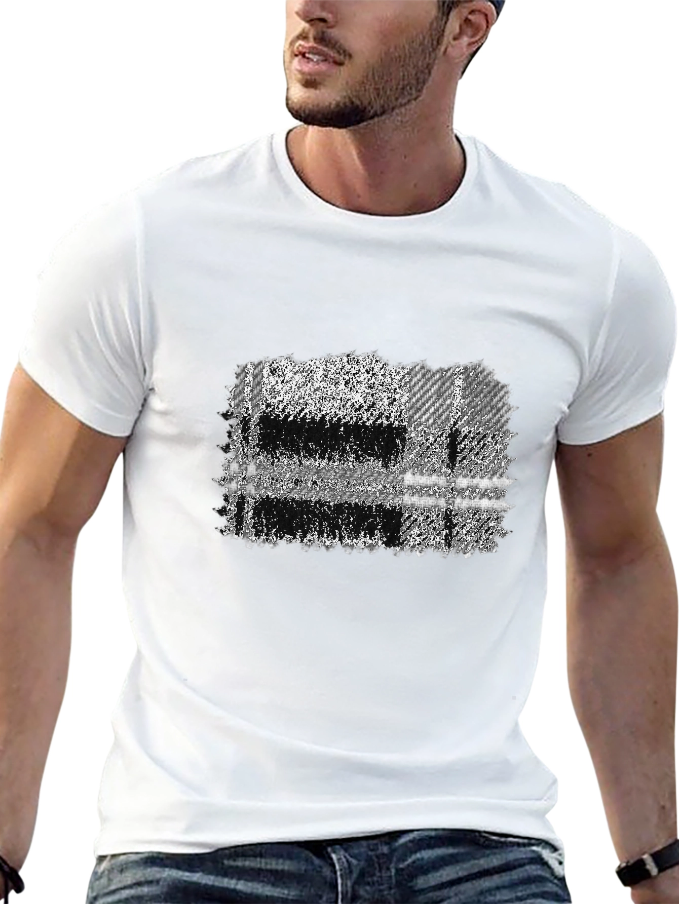 Abstract Plaid Graphic Tee - Mens Black T-Shirt