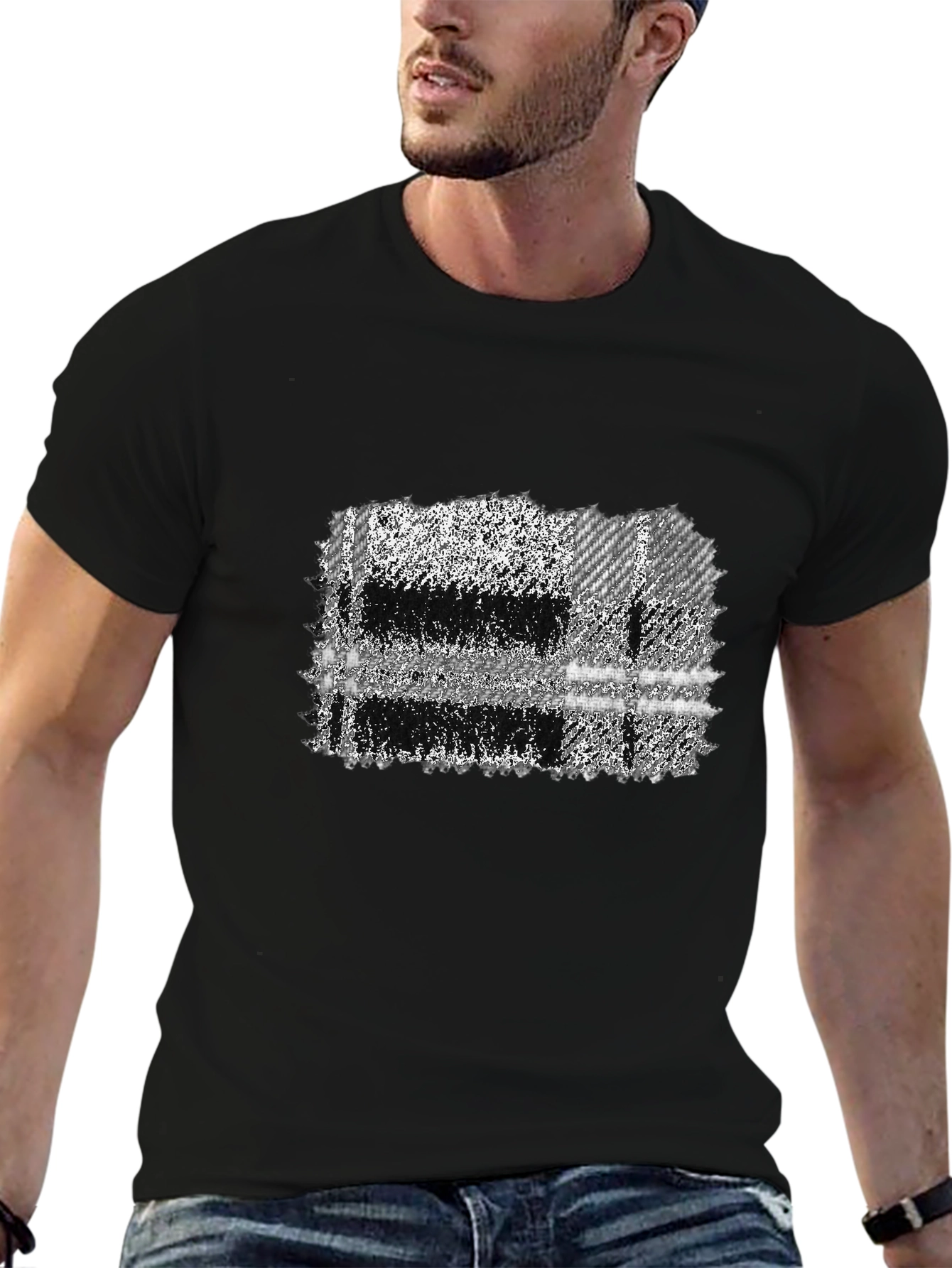 Abstract Plaid Graphic Tee - Mens Black T-Shirt