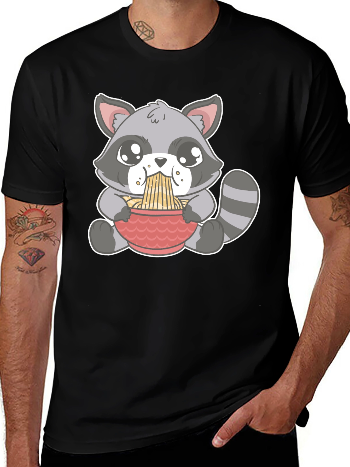 Cute Raccoon Ramen T-Shirt - Black