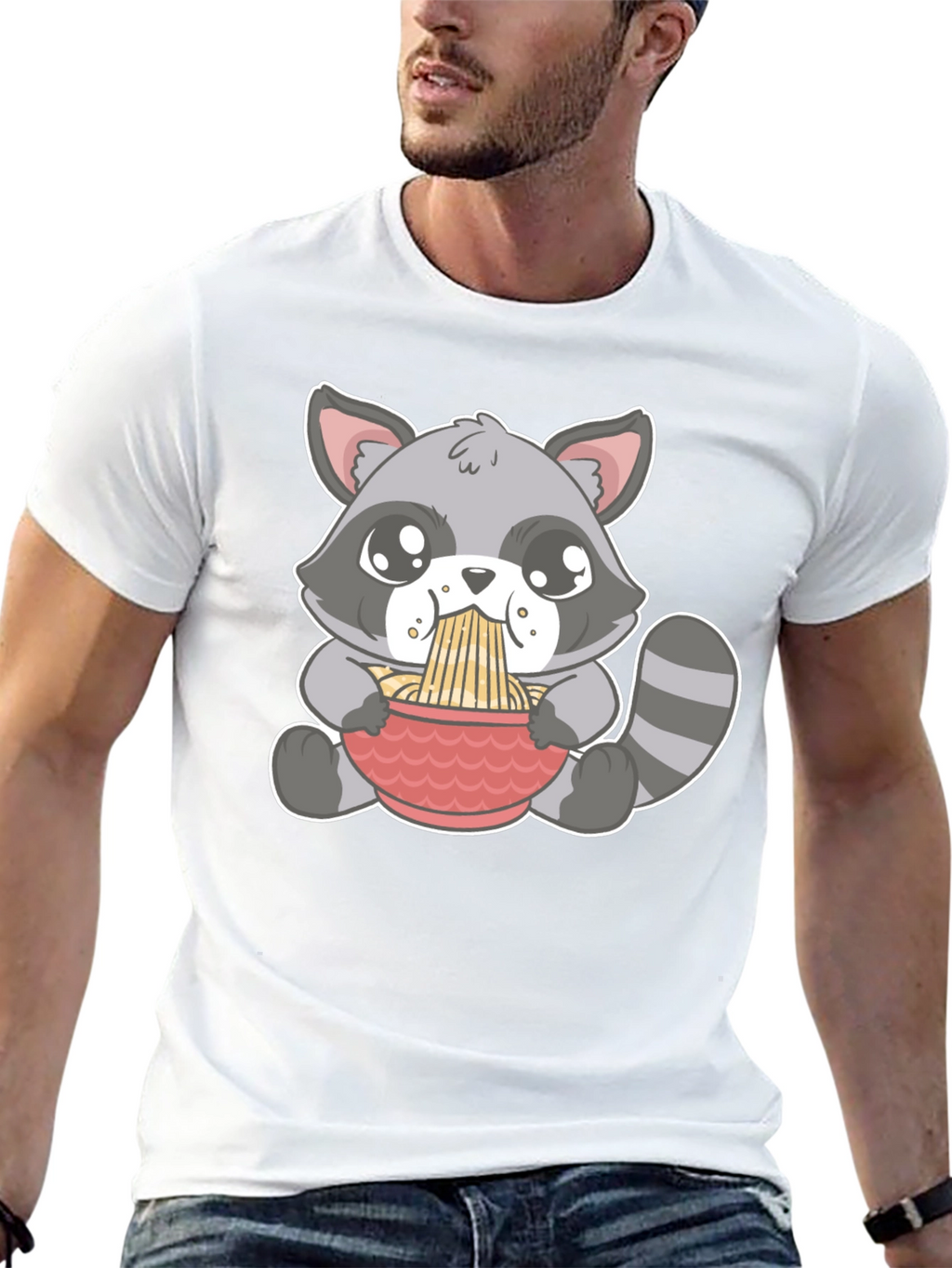 Cute Raccoon Ramen T-Shirt - Black