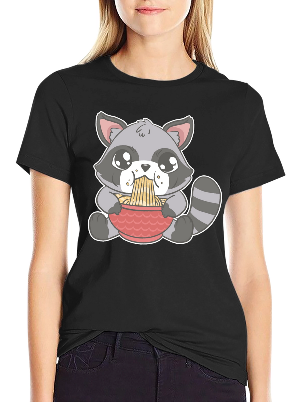 Cute Raccoon Ramen T-Shirt - Black