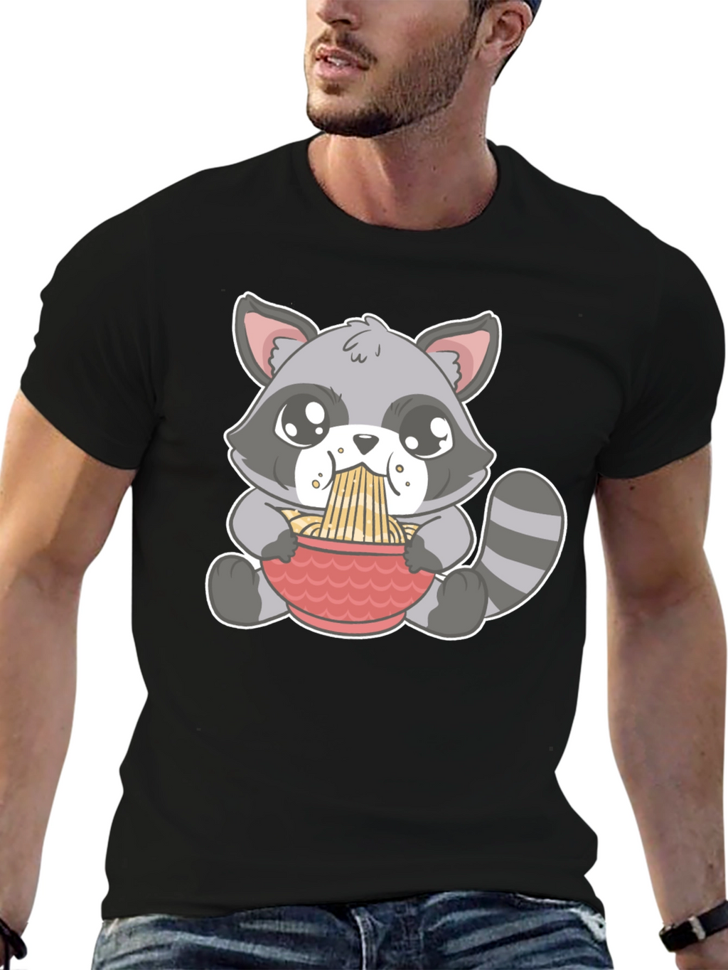 Cute Raccoon Ramen T-Shirt - Black