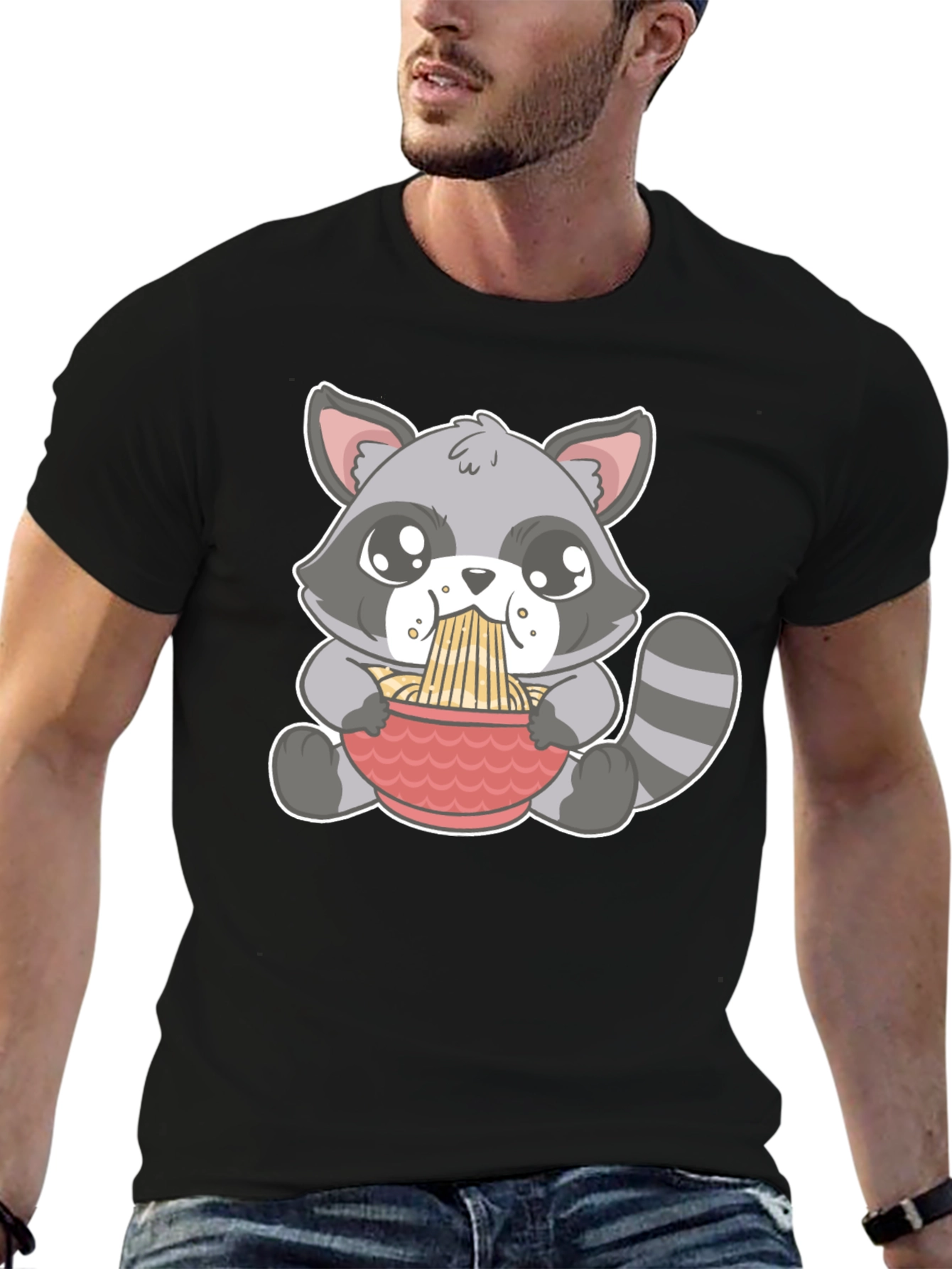 Cute Raccoon Ramen T-Shirt - Black