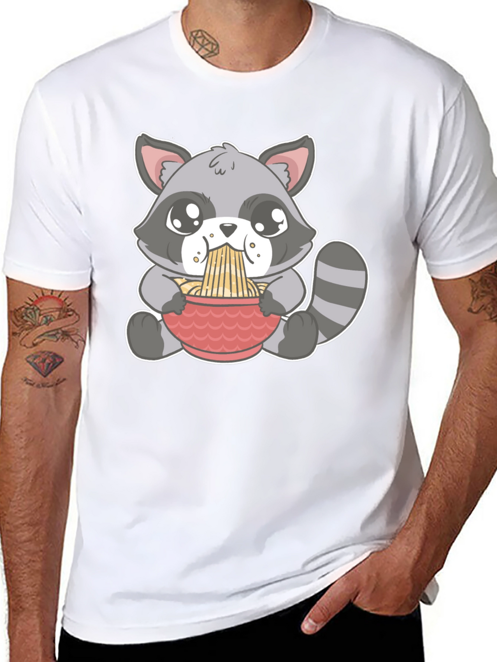 Cute Raccoon Ramen T-Shirt - Black