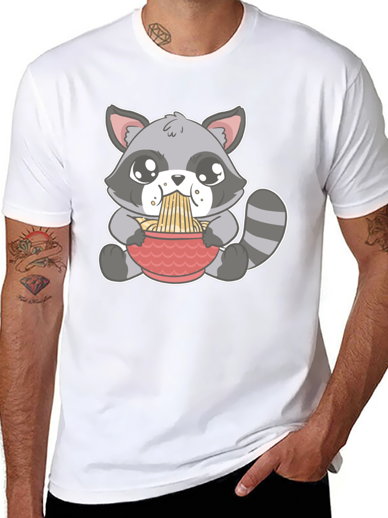 Cute Raccoon Ramen T-Shirt - Black