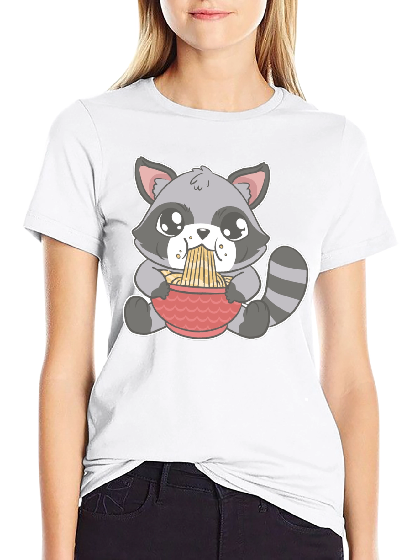 Cute Raccoon Ramen T-Shirt - Black