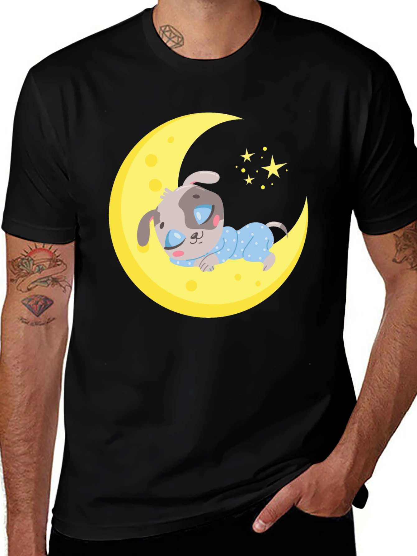Cute Moon and Sleeping Dog T-Shirt