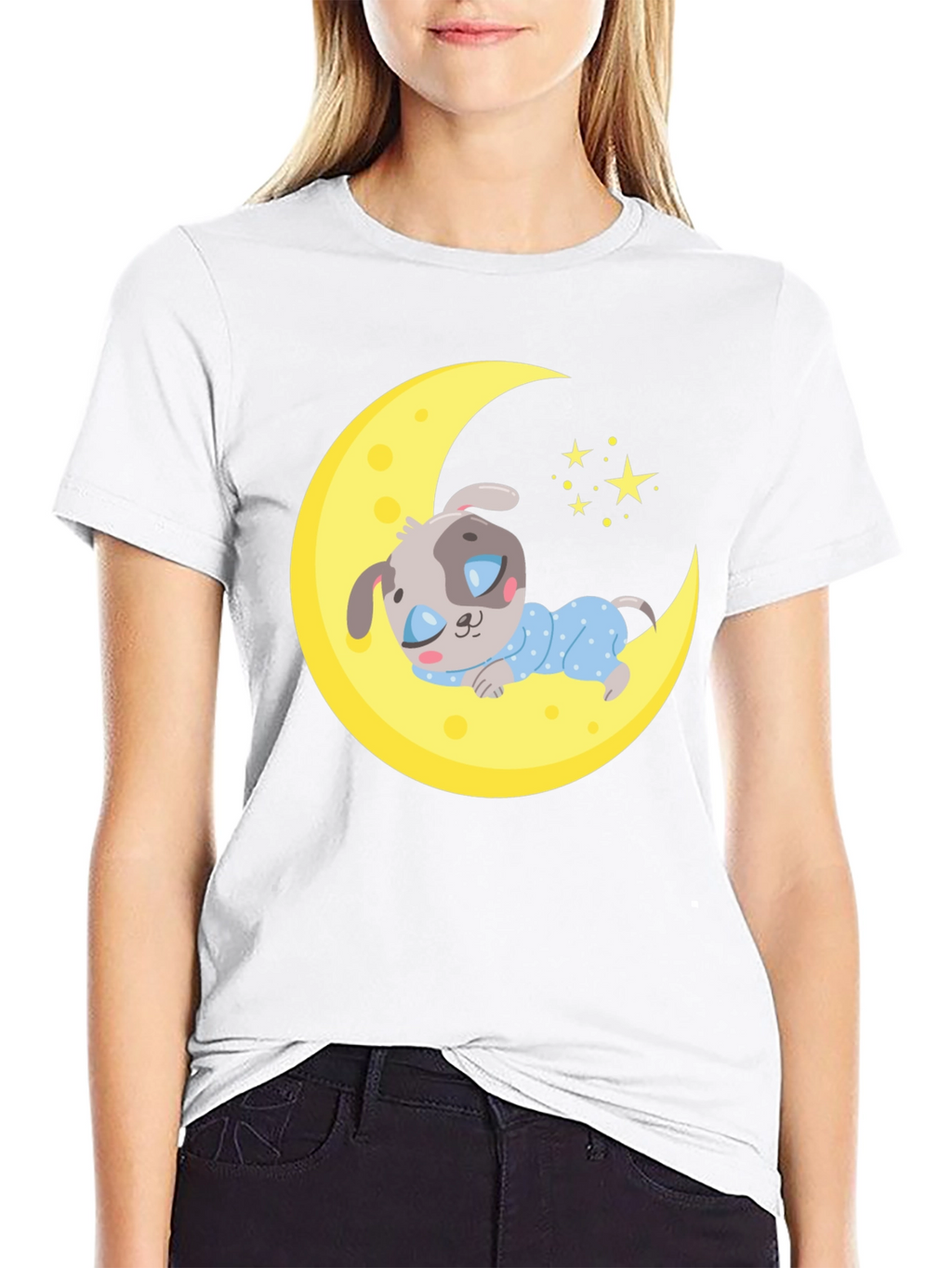 Cute Moon and Sleeping Dog T-Shirt