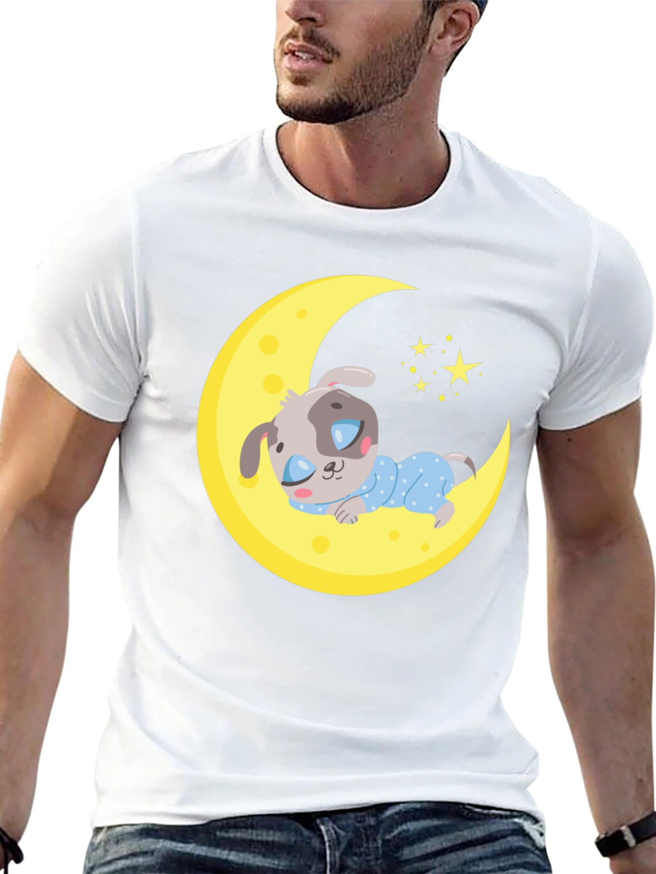 Cute Moon and Sleeping Dog T-Shirt