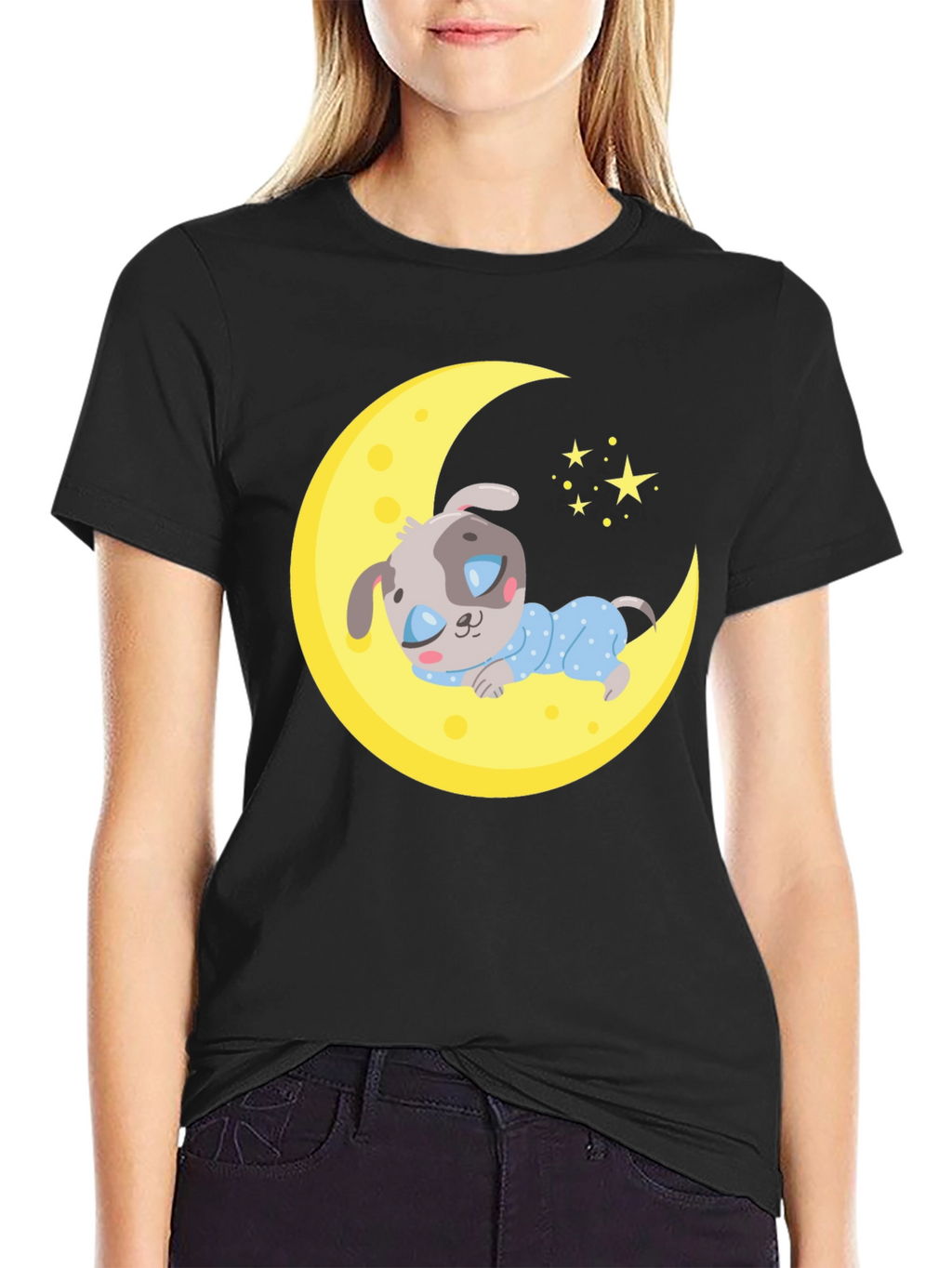 Cute Moon and Sleeping Dog T-Shirt