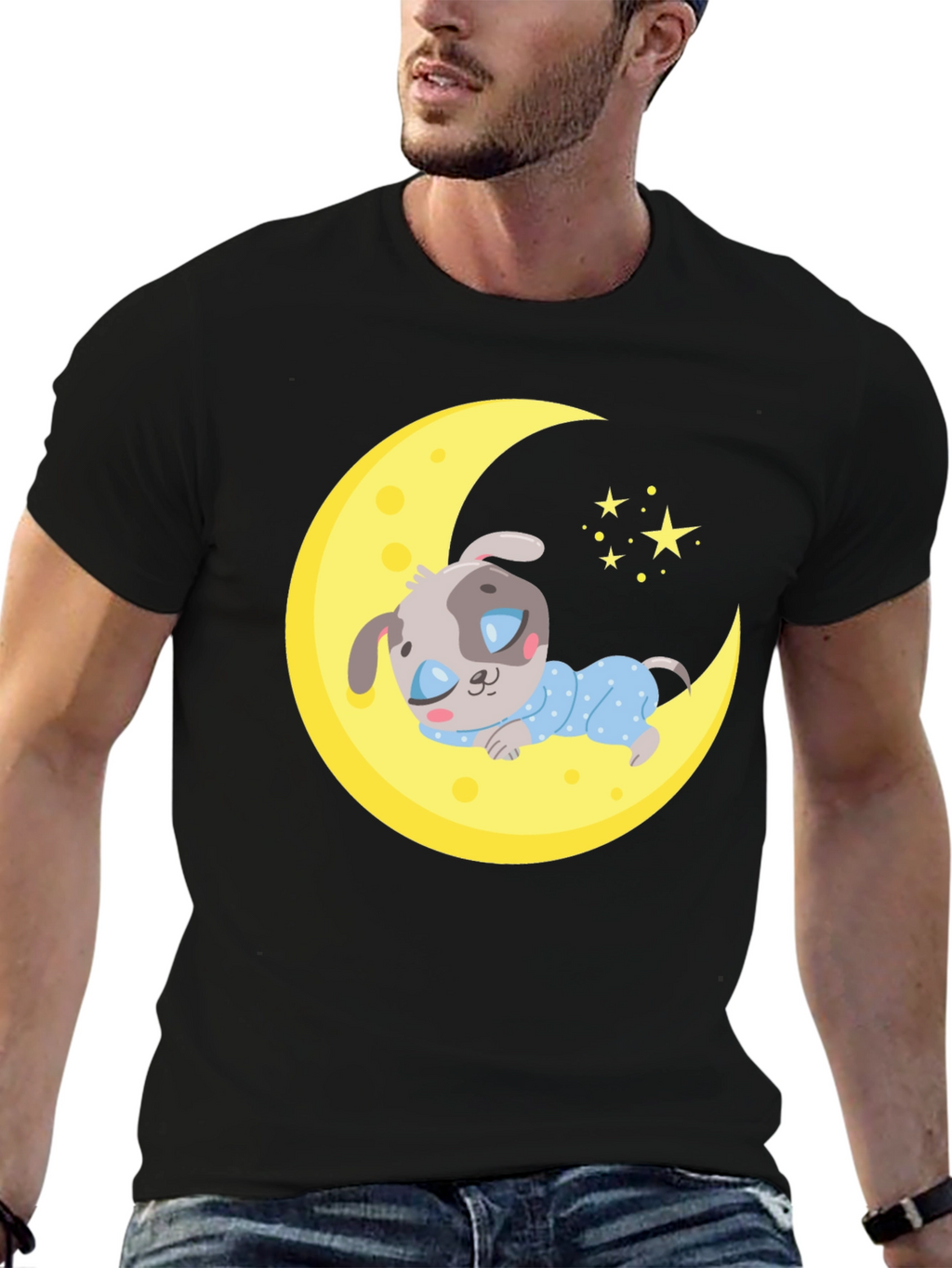 Cute Moon and Sleeping Dog T-Shirt