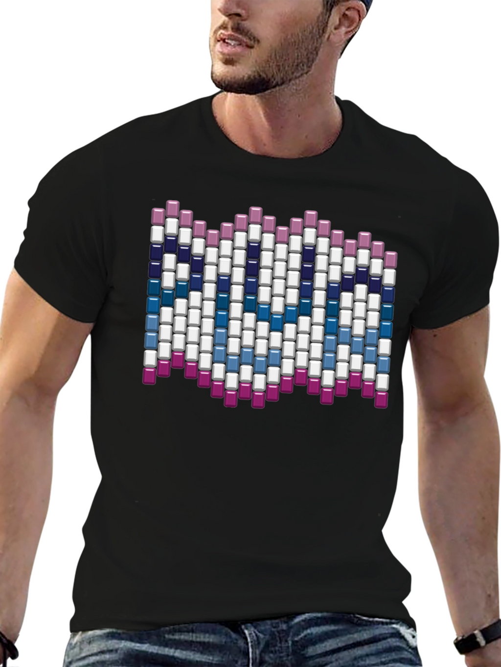 Abstract Block Pattern Graphic Tee - Black