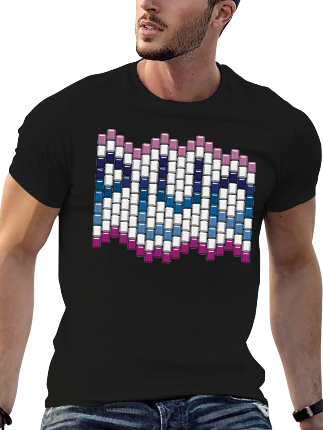 Abstract Block Pattern Graphic Tee - Black
