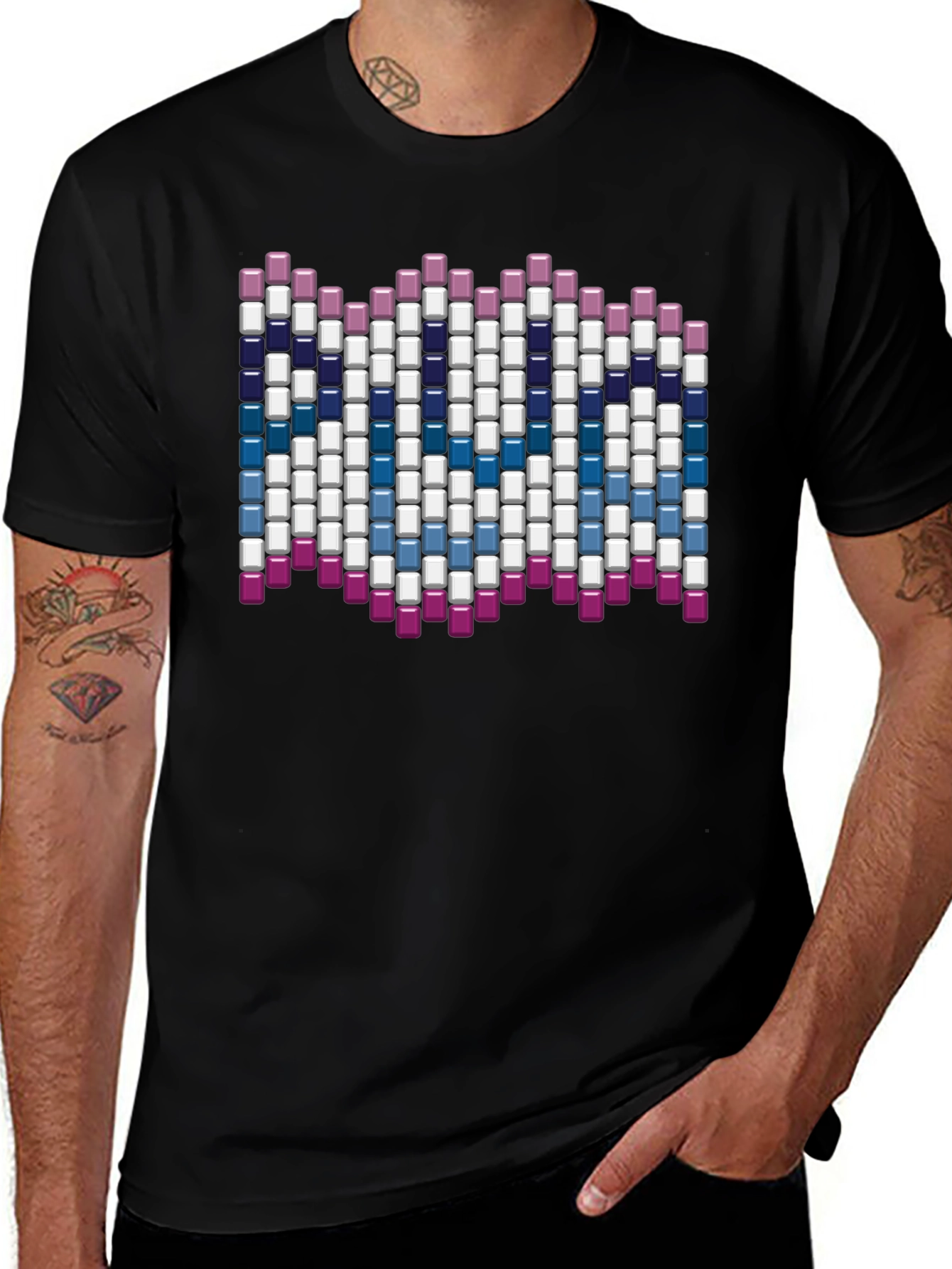Abstract Block Pattern Graphic Tee - Black