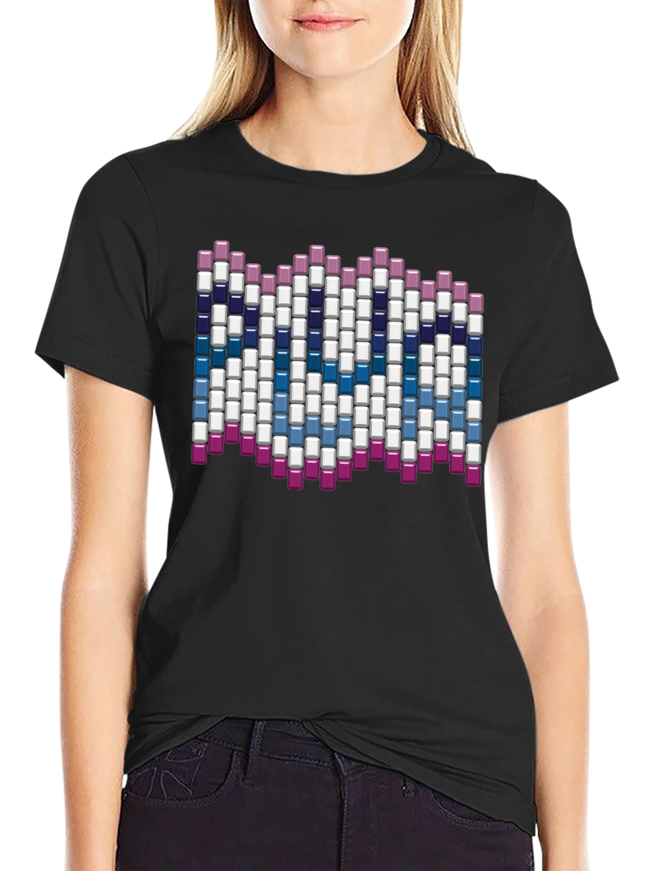 Abstract Block Pattern Graphic Tee - Black
