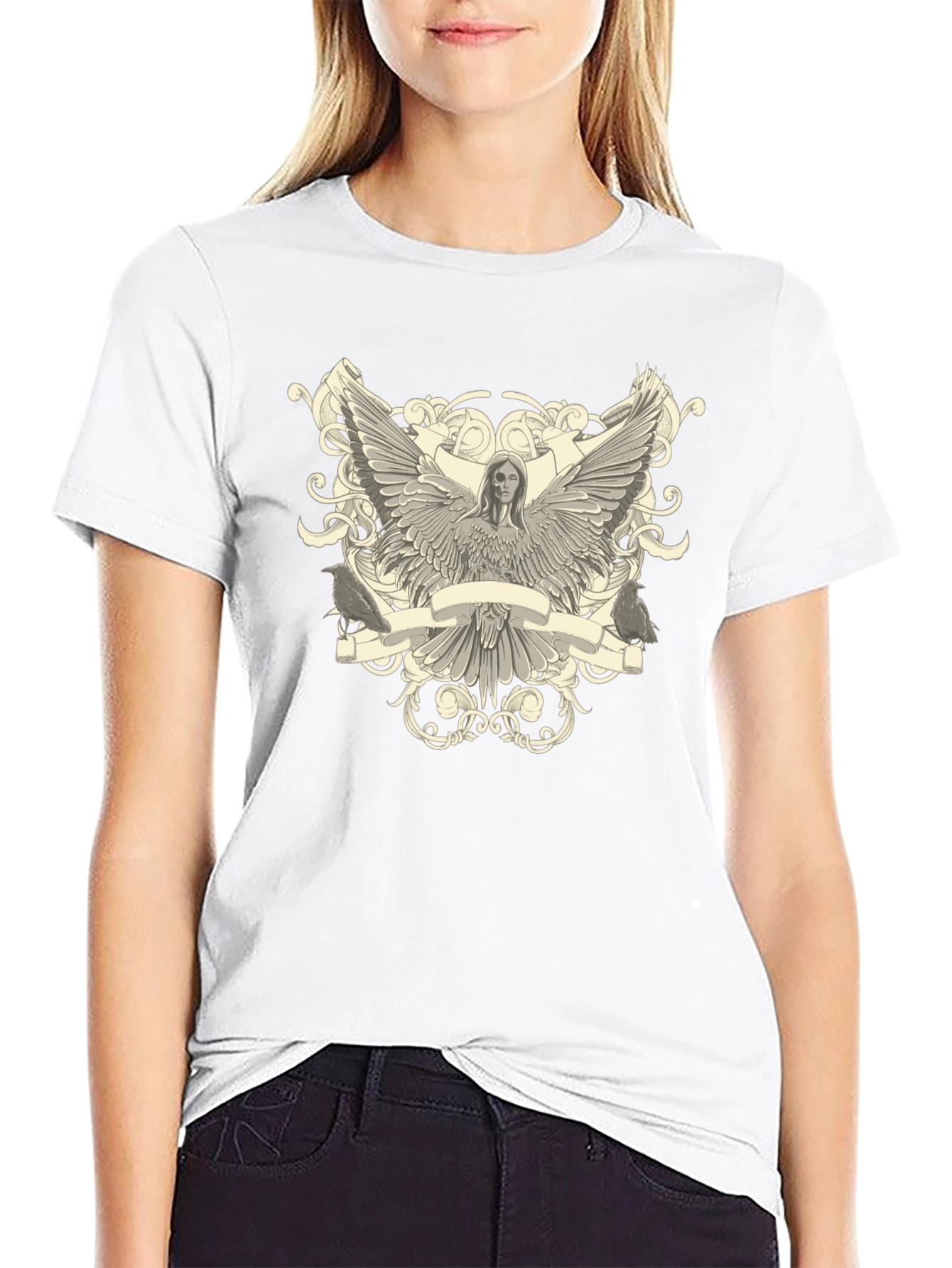 Angel Winged Graphic Print Black Tee
