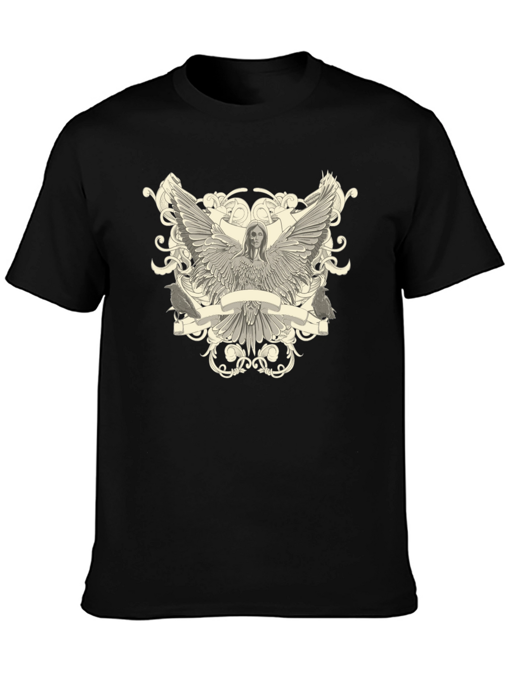 Angel Winged Graphic Print Black Tee