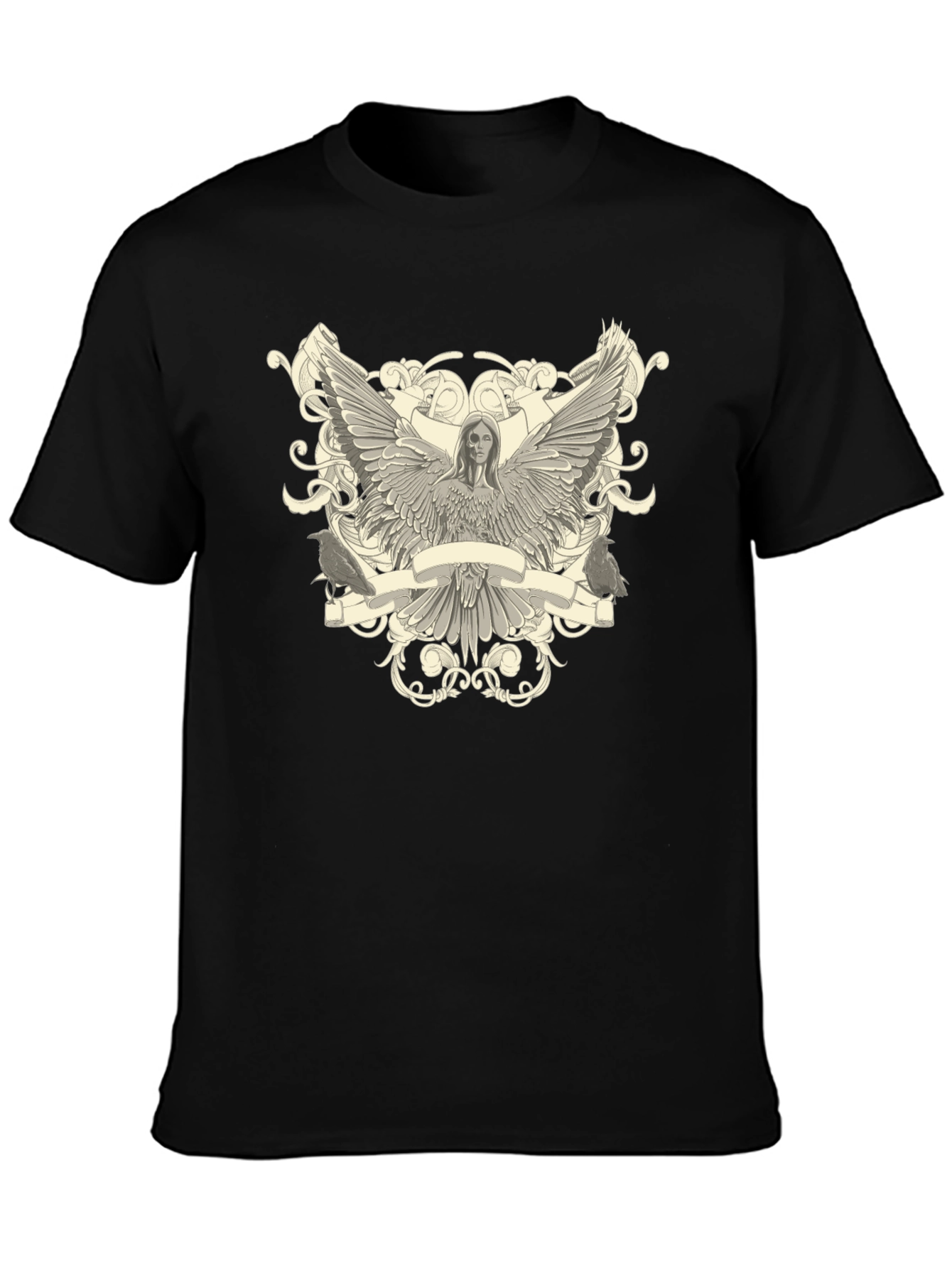 Angel Winged Graphic Print Black Tee