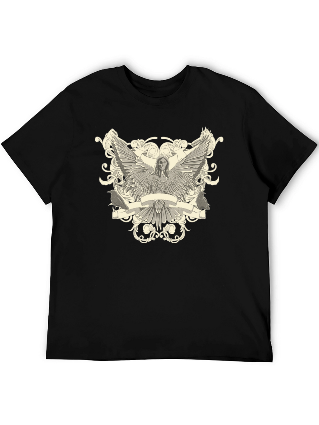 Angel Winged Graphic Print Black Tee