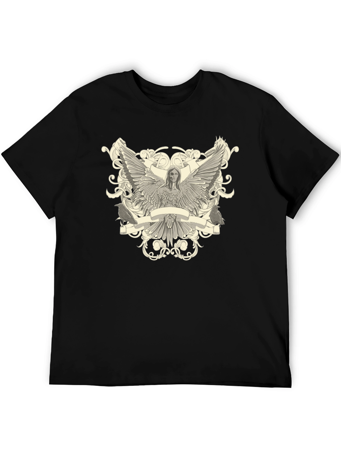 Angel Winged Graphic Print Black Tee
