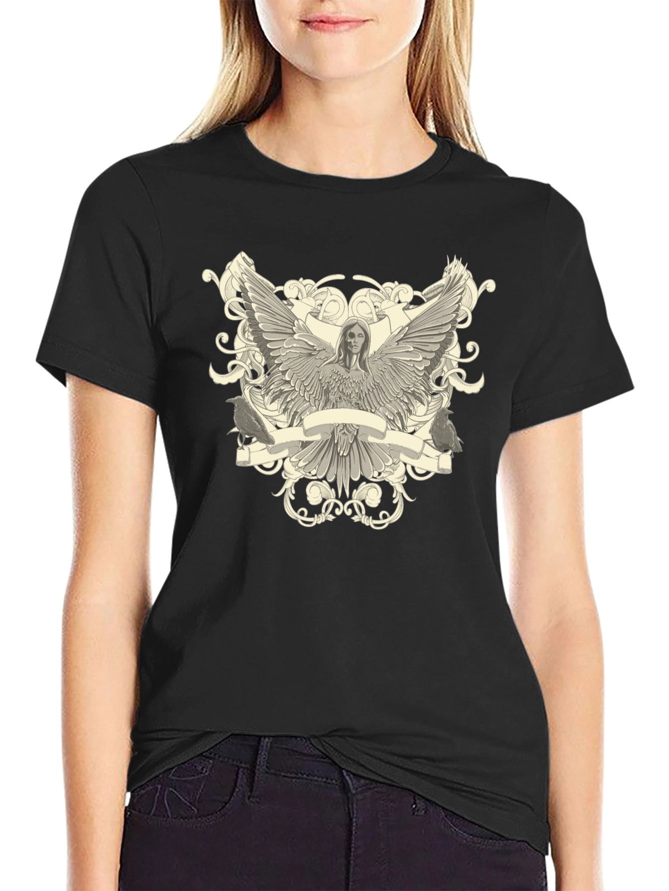 Angel Winged Graphic Print Black Tee