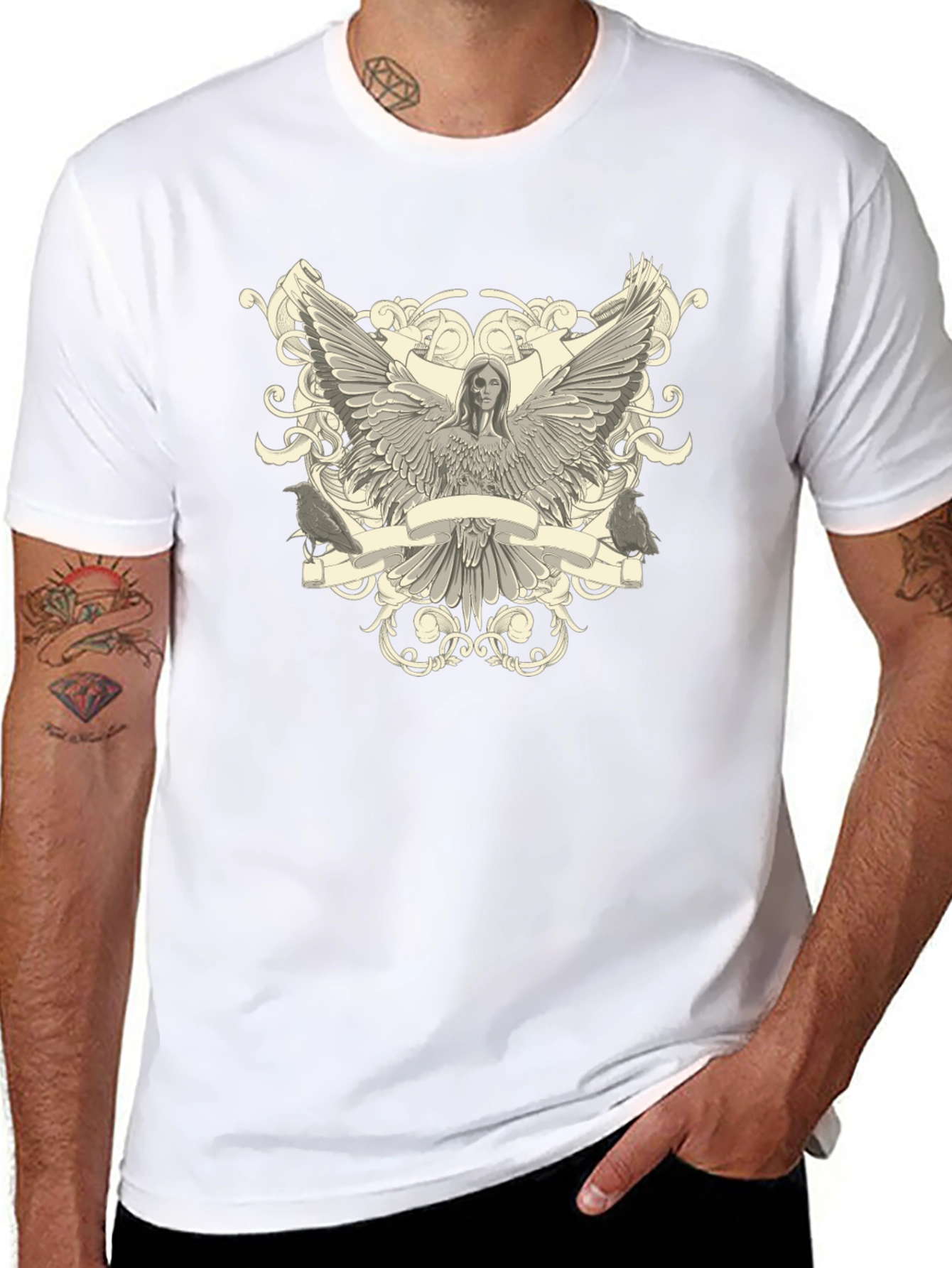 Angel Winged Graphic Print Black Tee