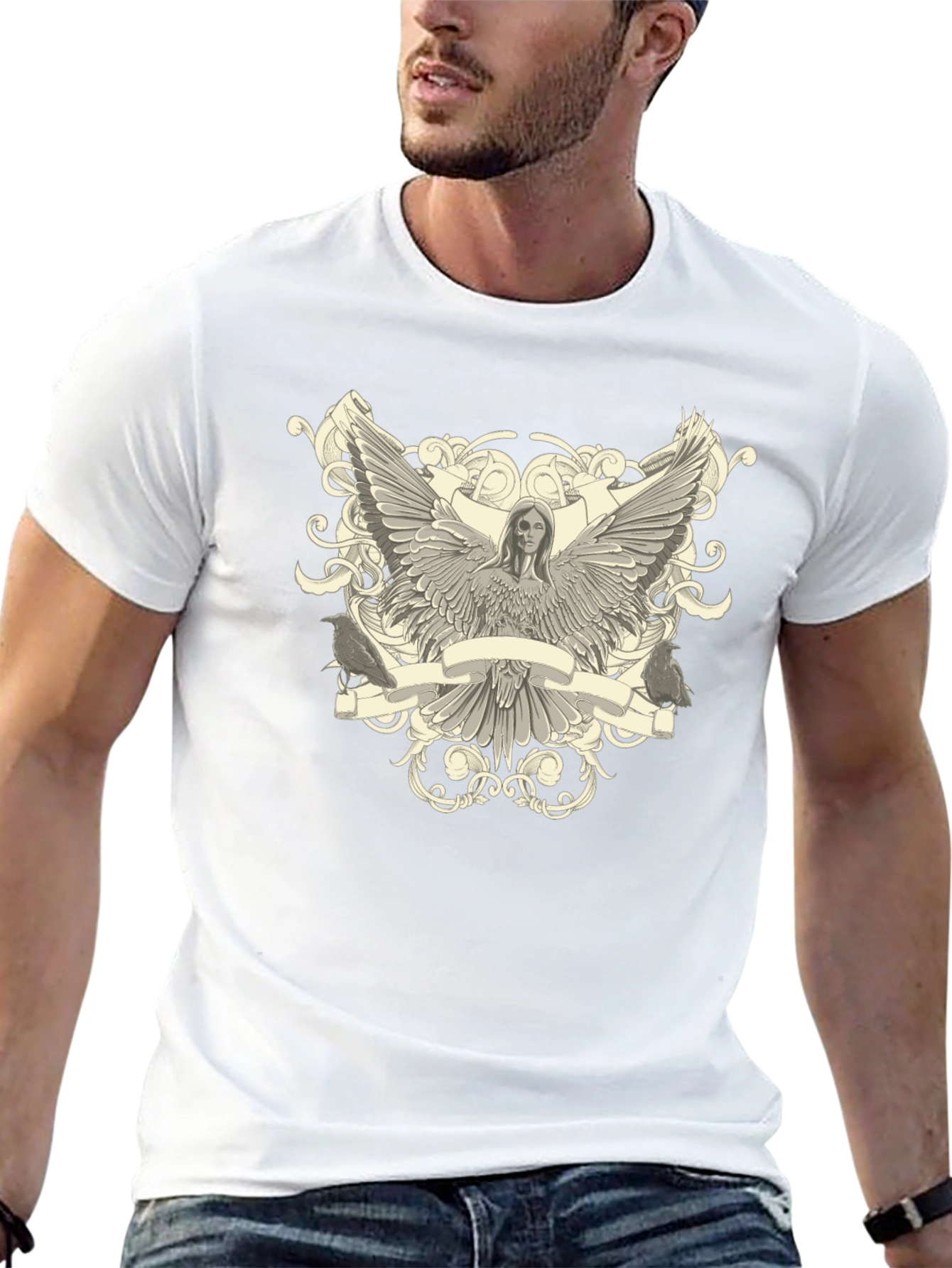 Angel Winged Graphic Print Black Tee